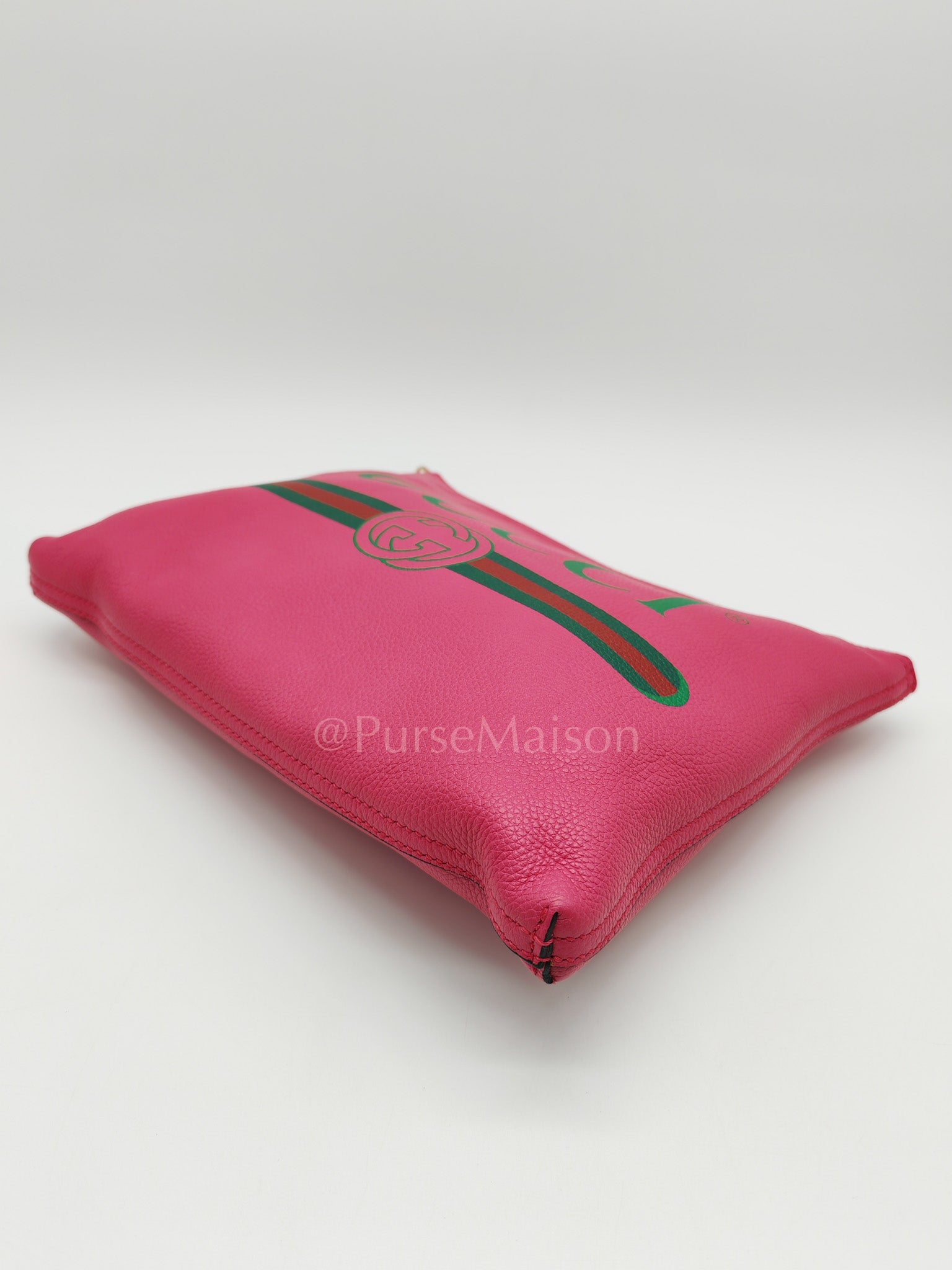 Porfolio Clutch in Pink Gucci Print Prominent Green Logo