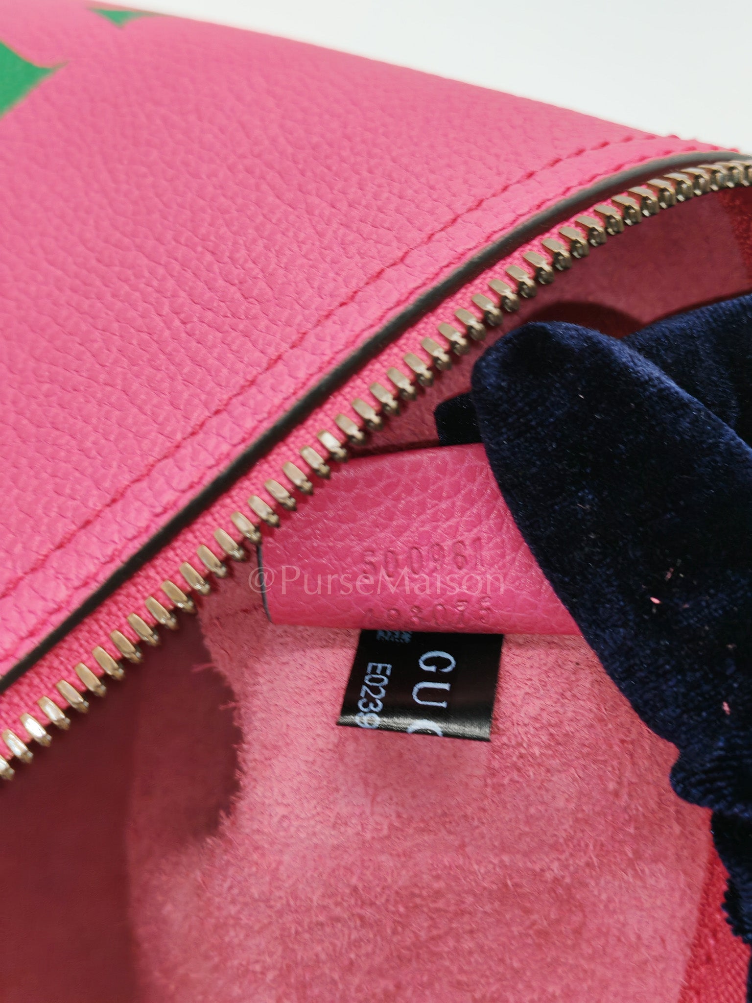 Porfolio Clutch in Pink Gucci Print Prominent Green Logo