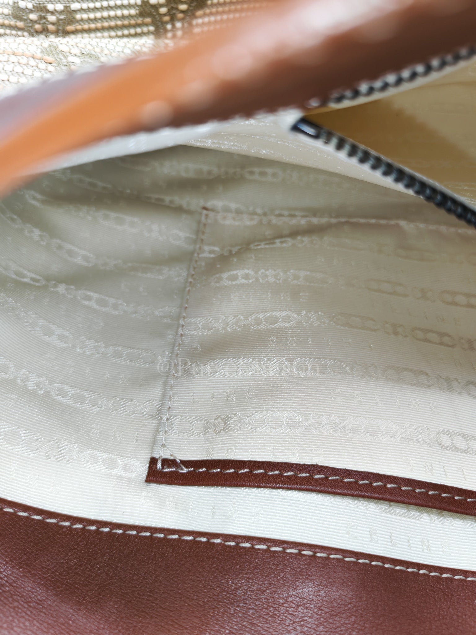 Macadam Monogram Canvas Tote Bag in Brown Leather Trim and Handle