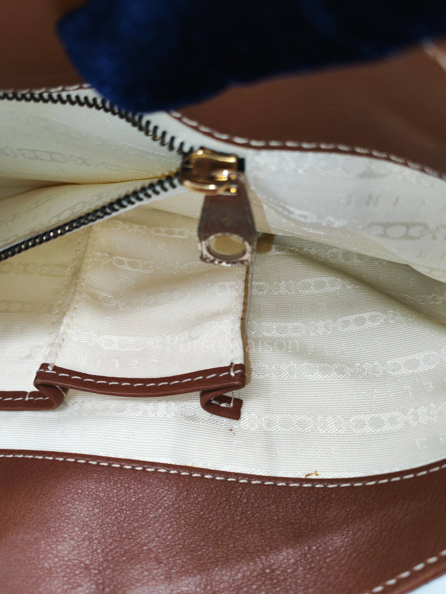 Macadam Monogram Canvas Tote Bag in Brown Leather Trim and Handle