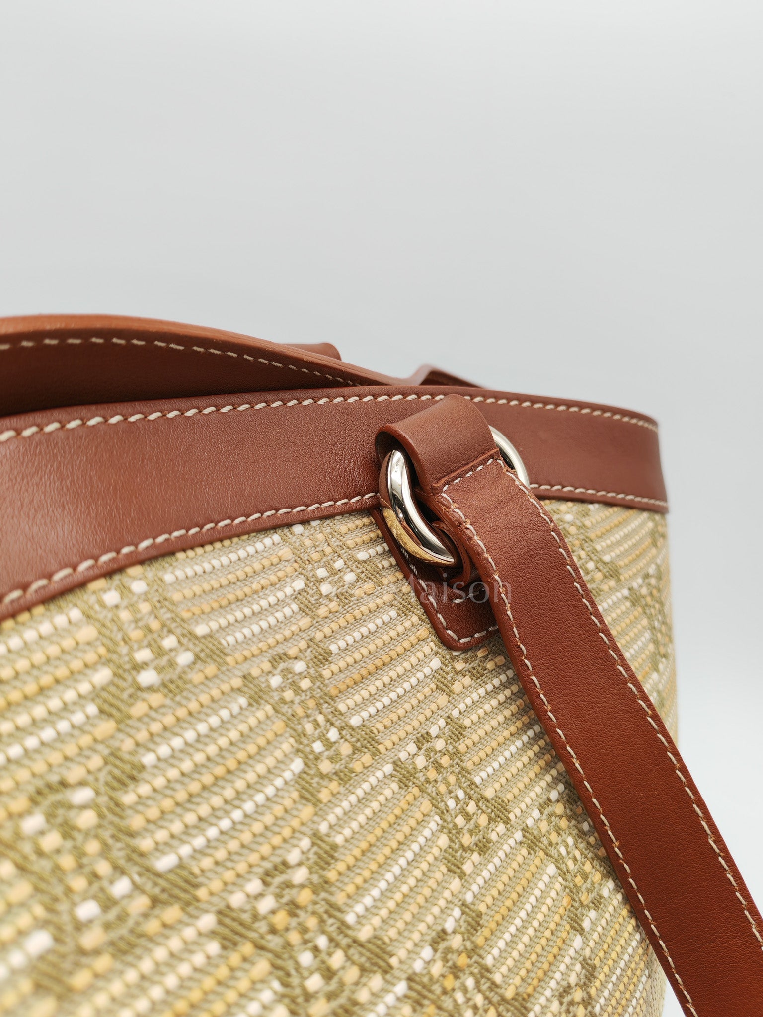Macadam Monogram Canvas Tote Bag in Brown Leather Trim and Handle