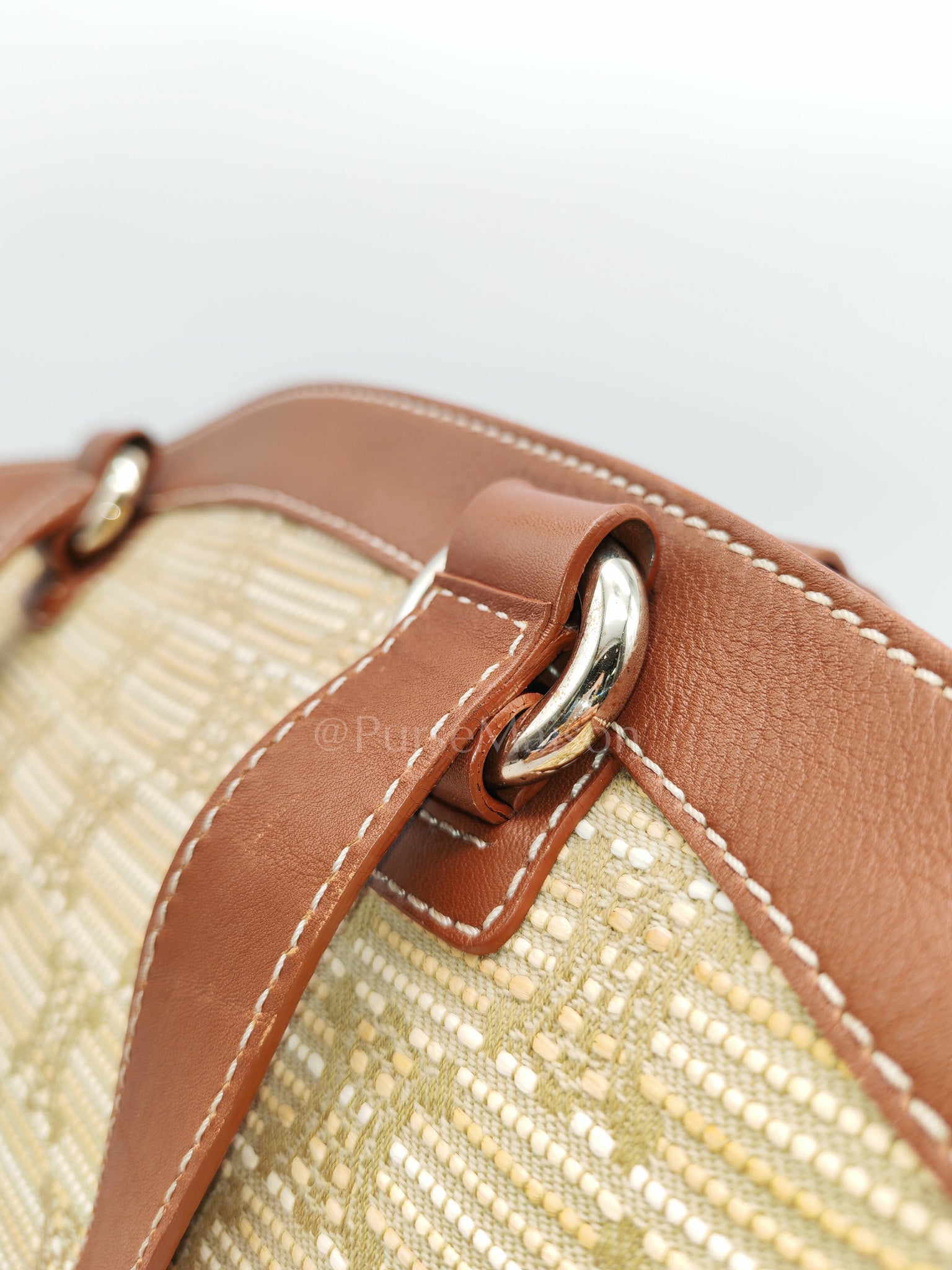 Macadam Monogram Canvas Tote Bag in Brown Leather Trim and Handle