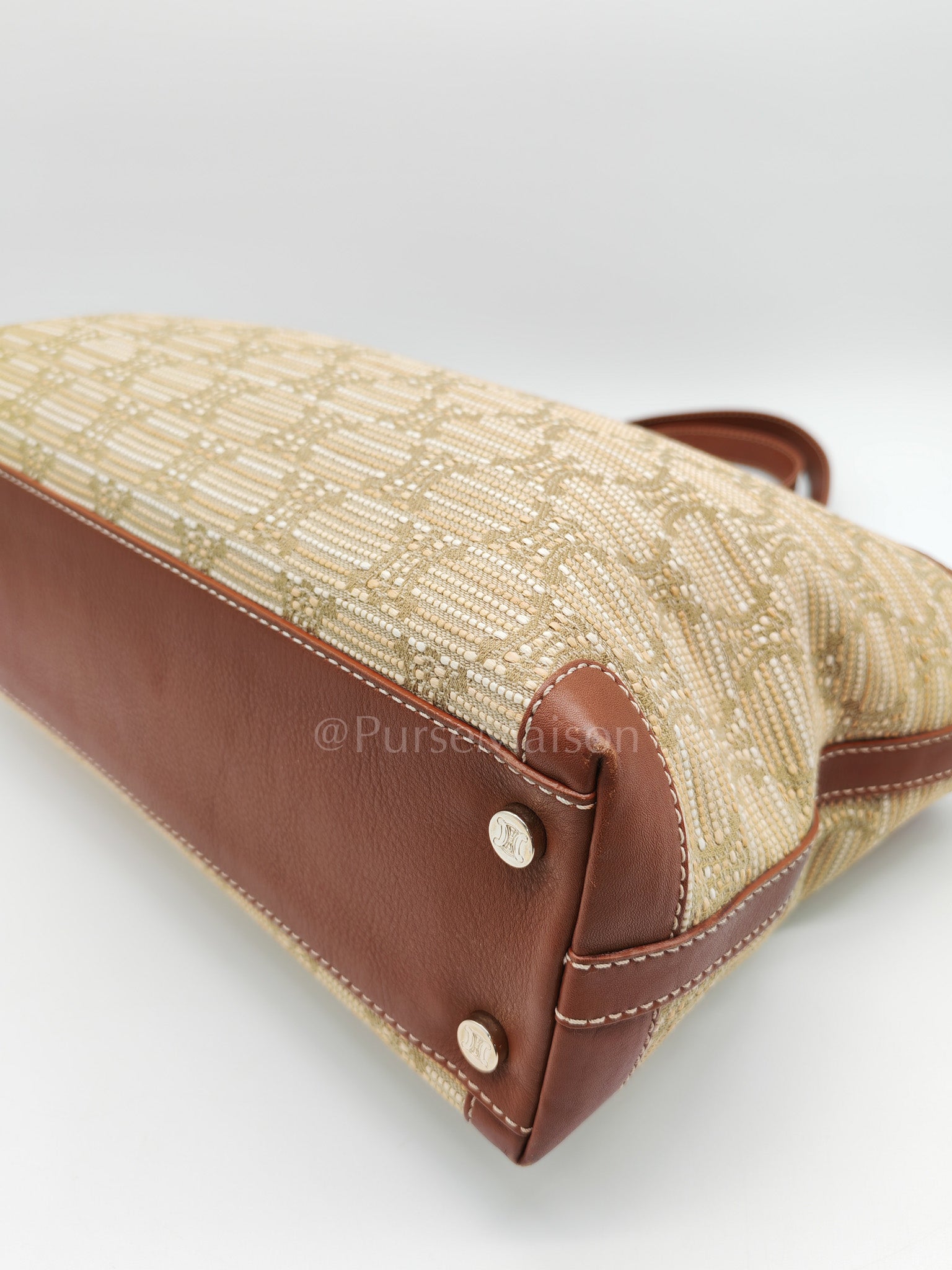 Macadam Monogram Canvas Tote Bag in Brown Leather Trim and Handle