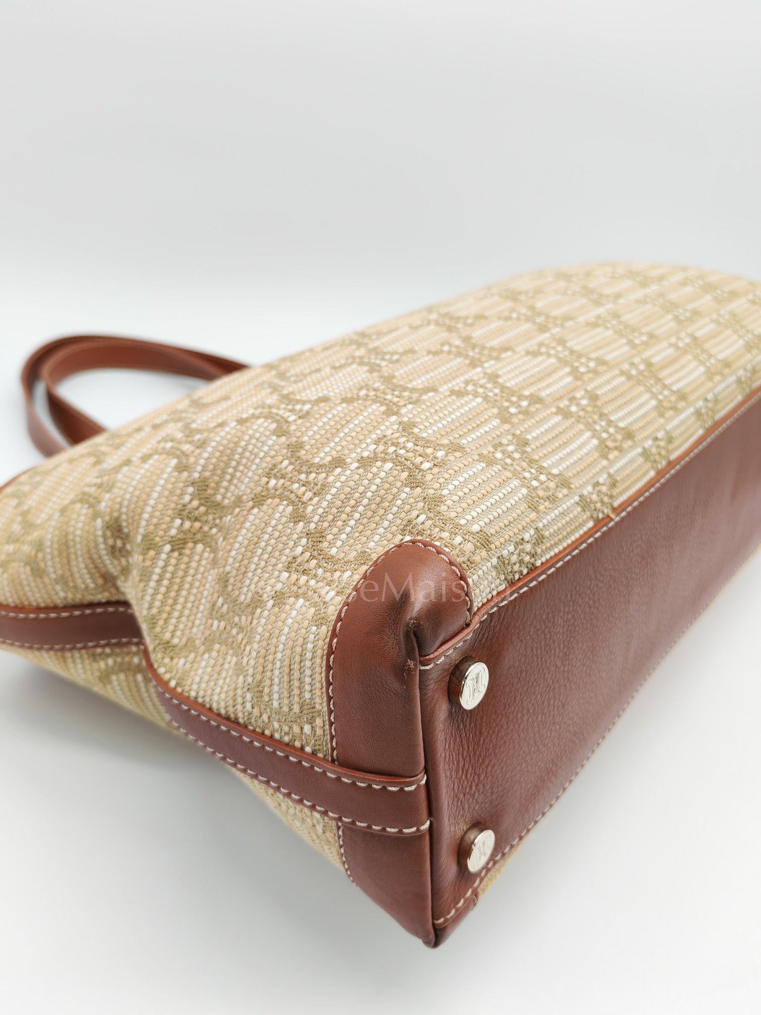 Macadam Monogram Canvas Tote Bag in Brown Leather Trim and Handle