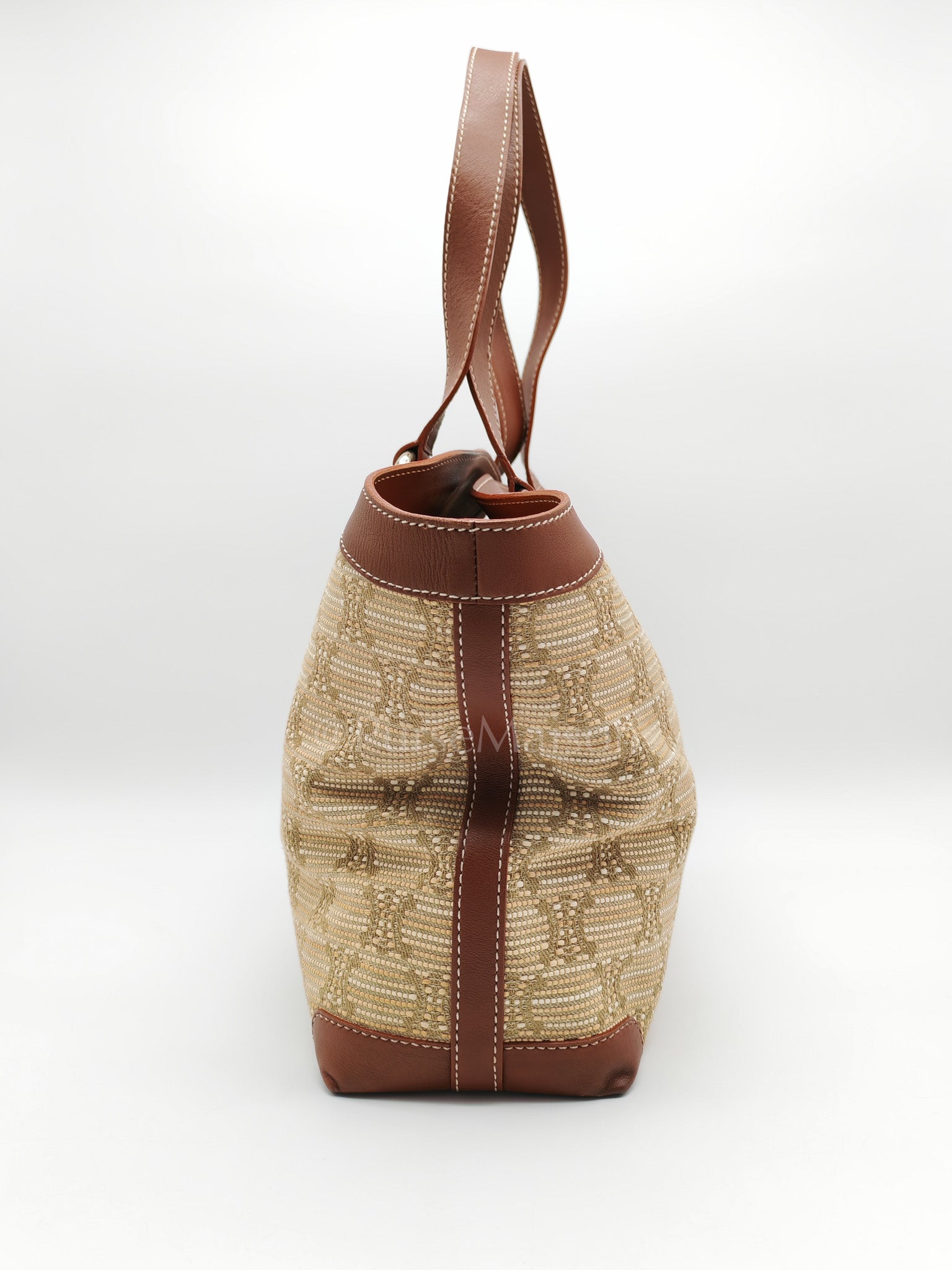 Macadam Monogram Canvas Tote Bag in Brown Leather Trim and Handle