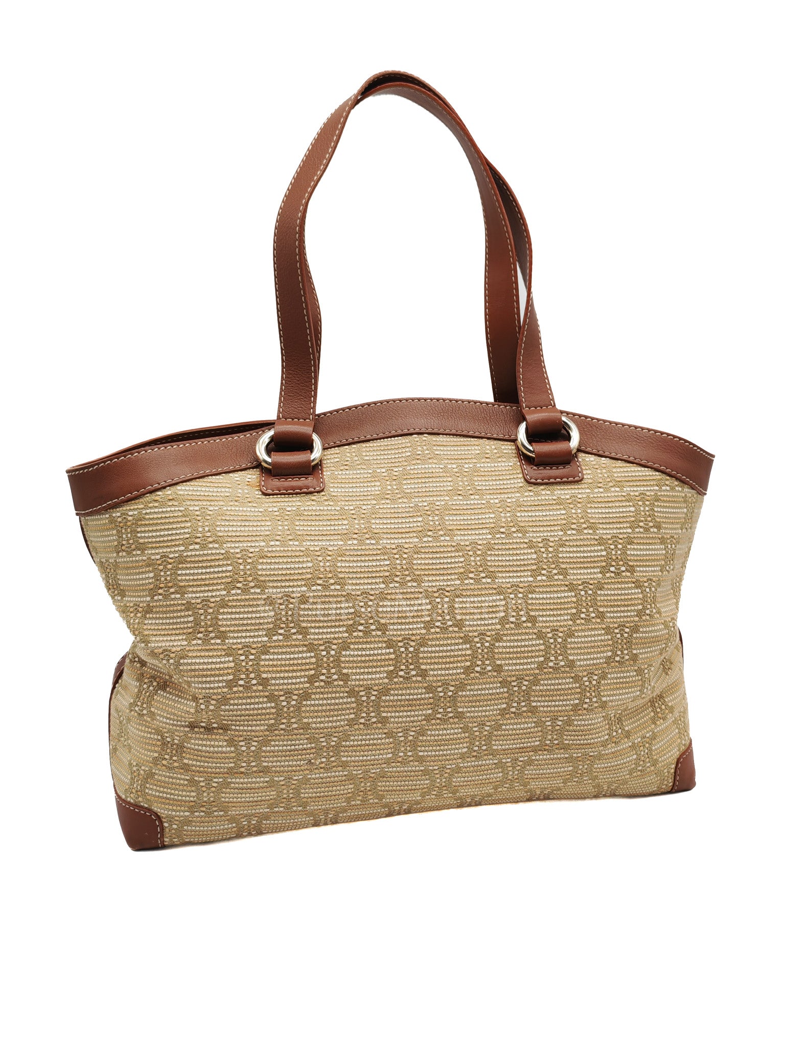 Macadam Monogram Canvas Tote Bag in Brown Leather Trim and Handle