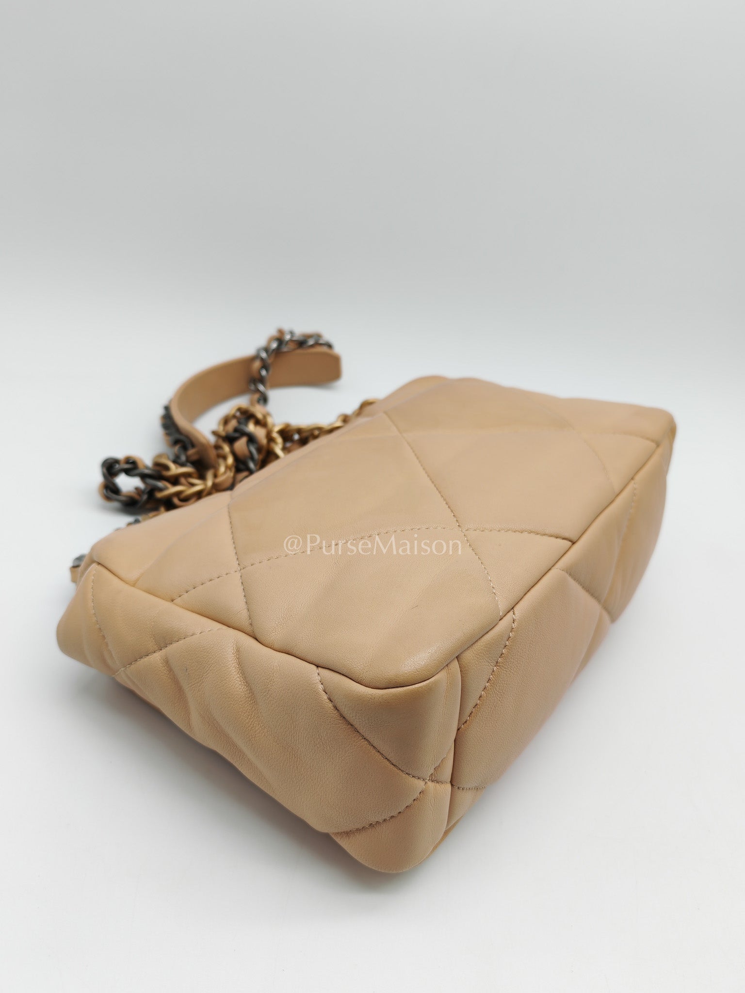 Chanel 19 Small in Beige Quilted Lambskin Leather and Mixed Hardware (Microchip)
