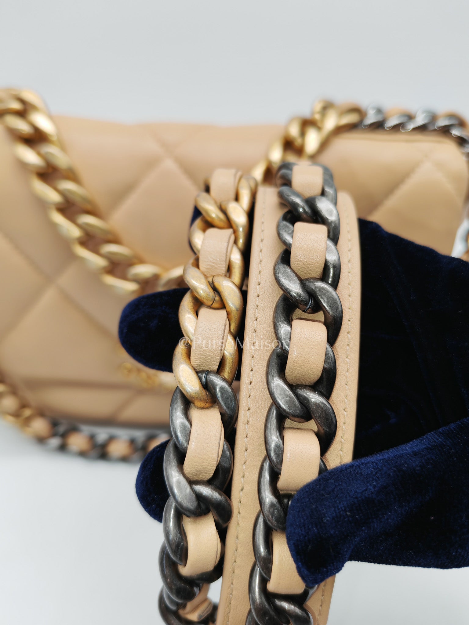 Chanel 19 Small in Beige Quilted Lambskin Leather and Mixed Hardware (Microchip)