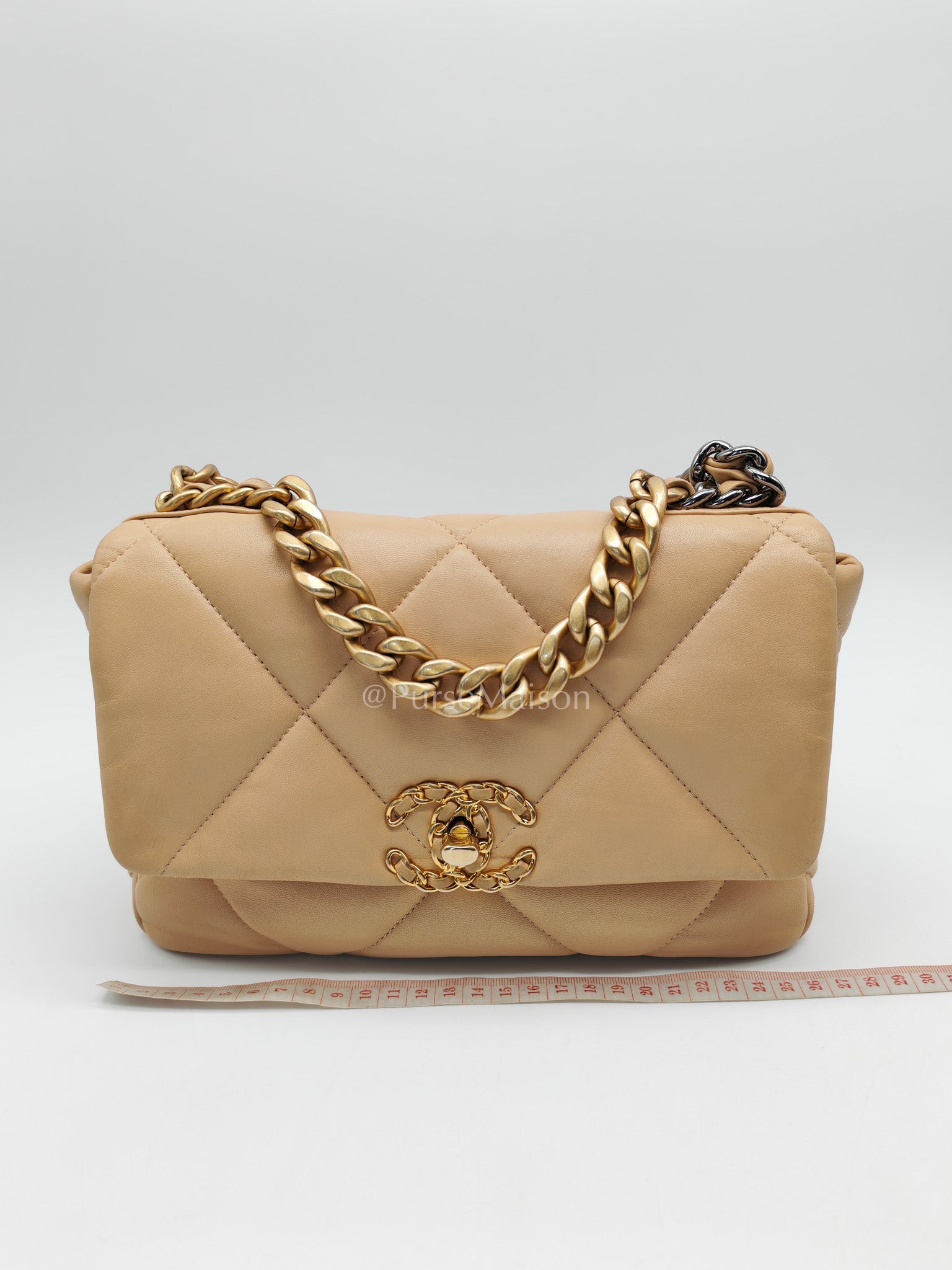 Chanel 19 Small in Beige Quilted Lambskin Leather and Mixed Hardware (Microchip)