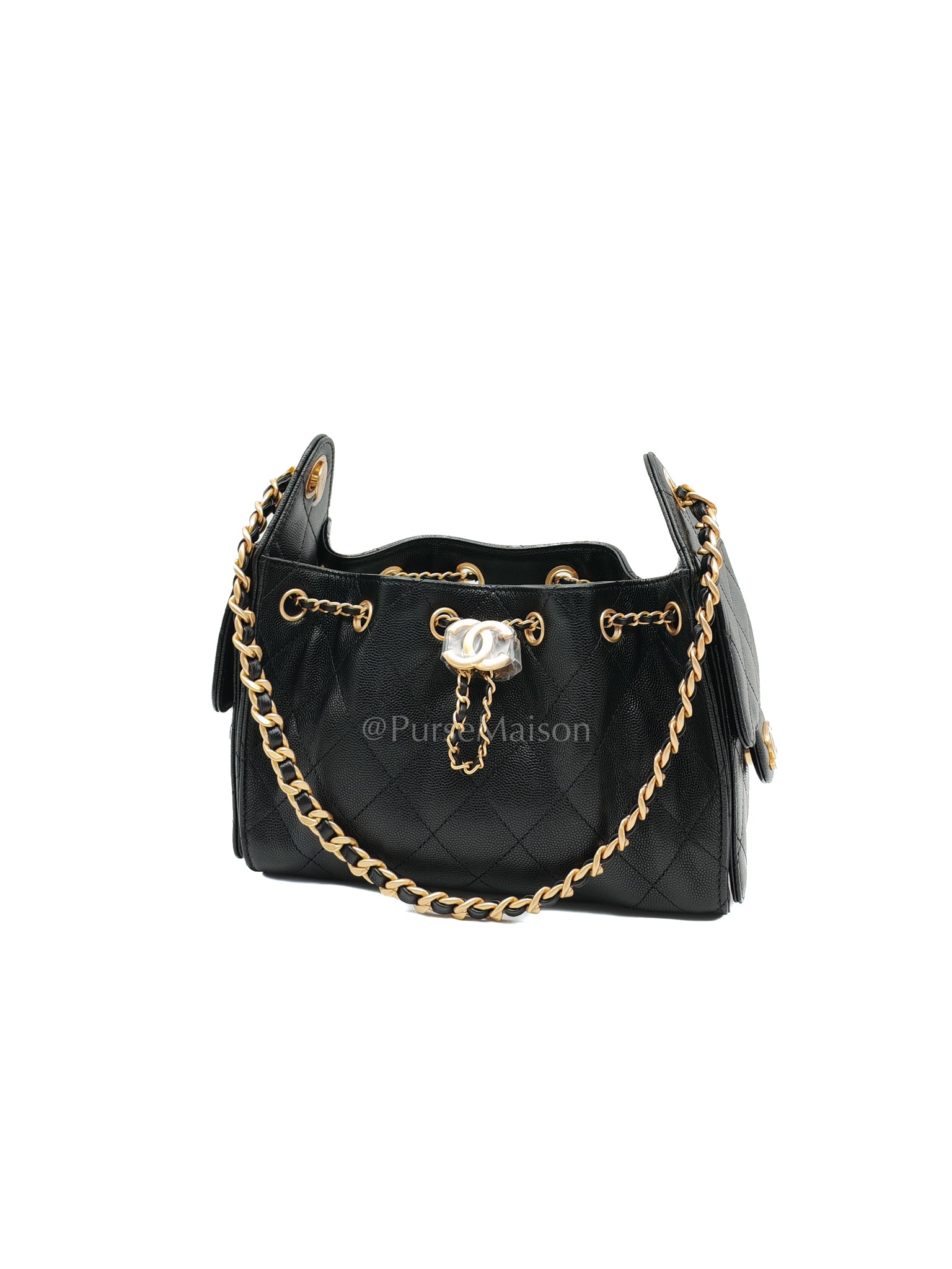 25 Mini Black Caviar Leather in Aged Gold Hardware Microchip(H9****EA) | Purse Maison Luxury Bags Shop