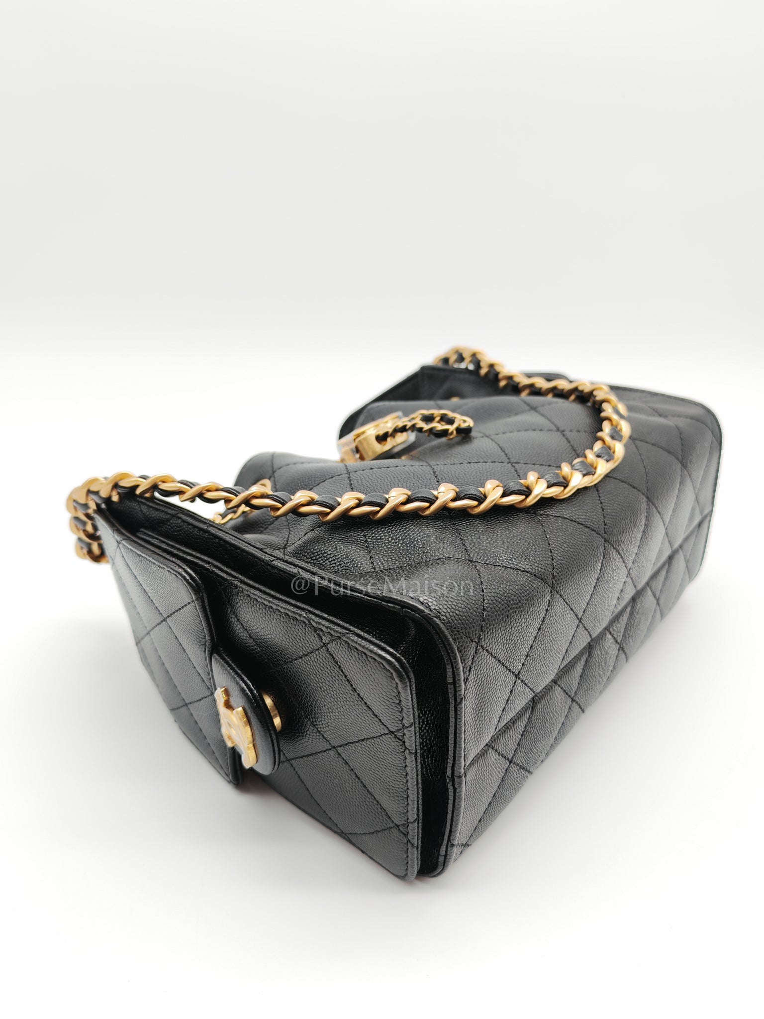 25 Mini Black Caviar Leather in Aged Gold Hardware Microchip(H9****EA) | Purse Maison Luxury Bags Shop