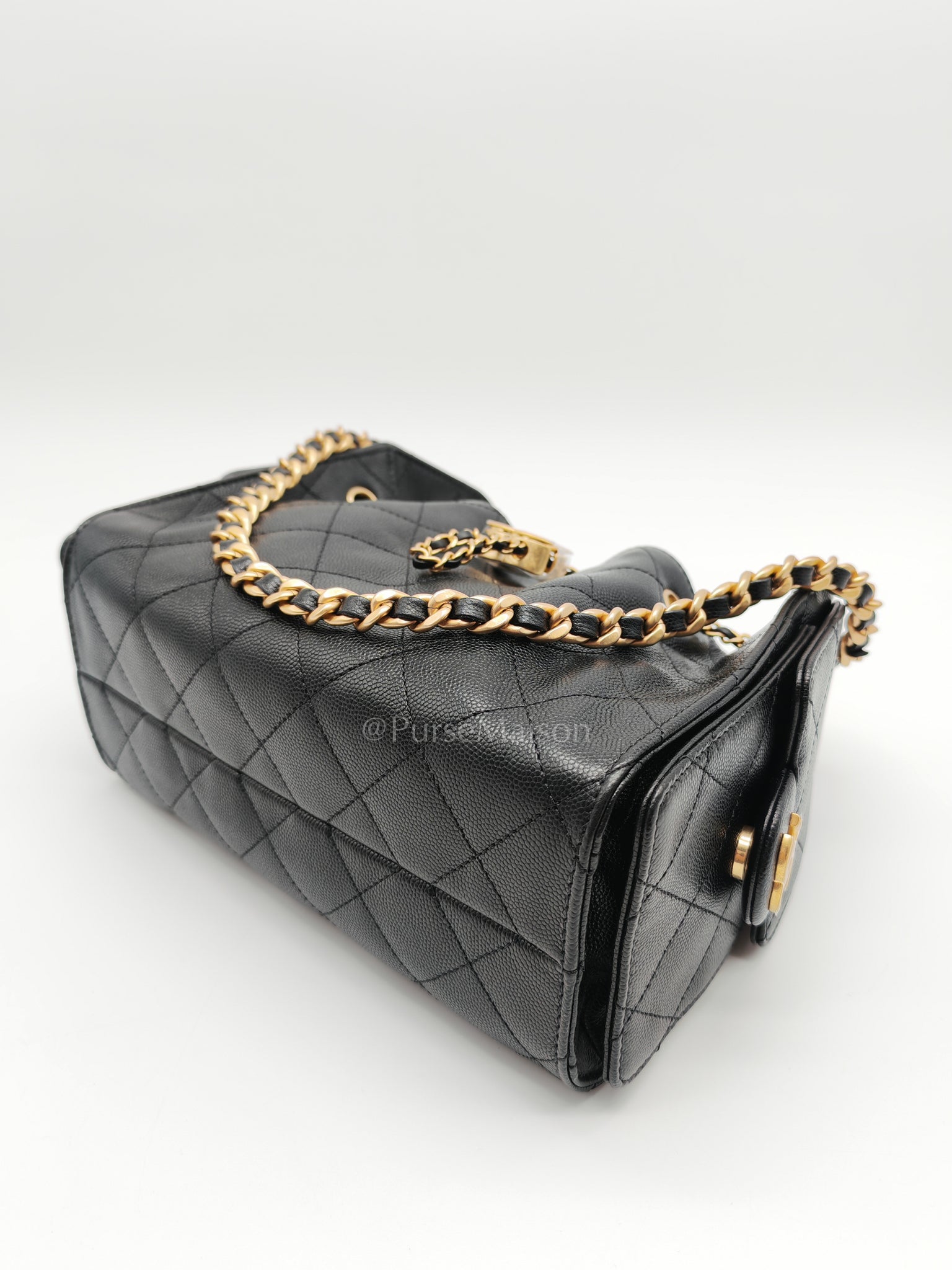 25 Mini Black Caviar Leather in Aged Gold Hardware Microchip(H9****EA) | Purse Maison Luxury Bags Shop