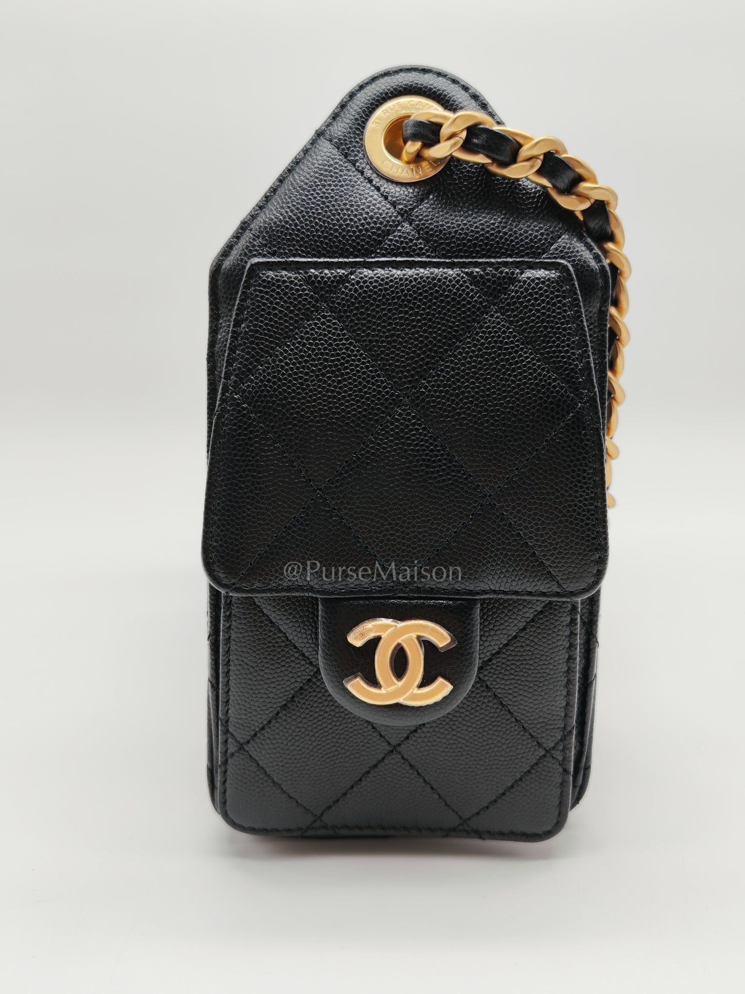 25 Mini Black Caviar Leather in Aged Gold Hardware Microchip(H9****EA) | Purse Maison Luxury Bags Shop