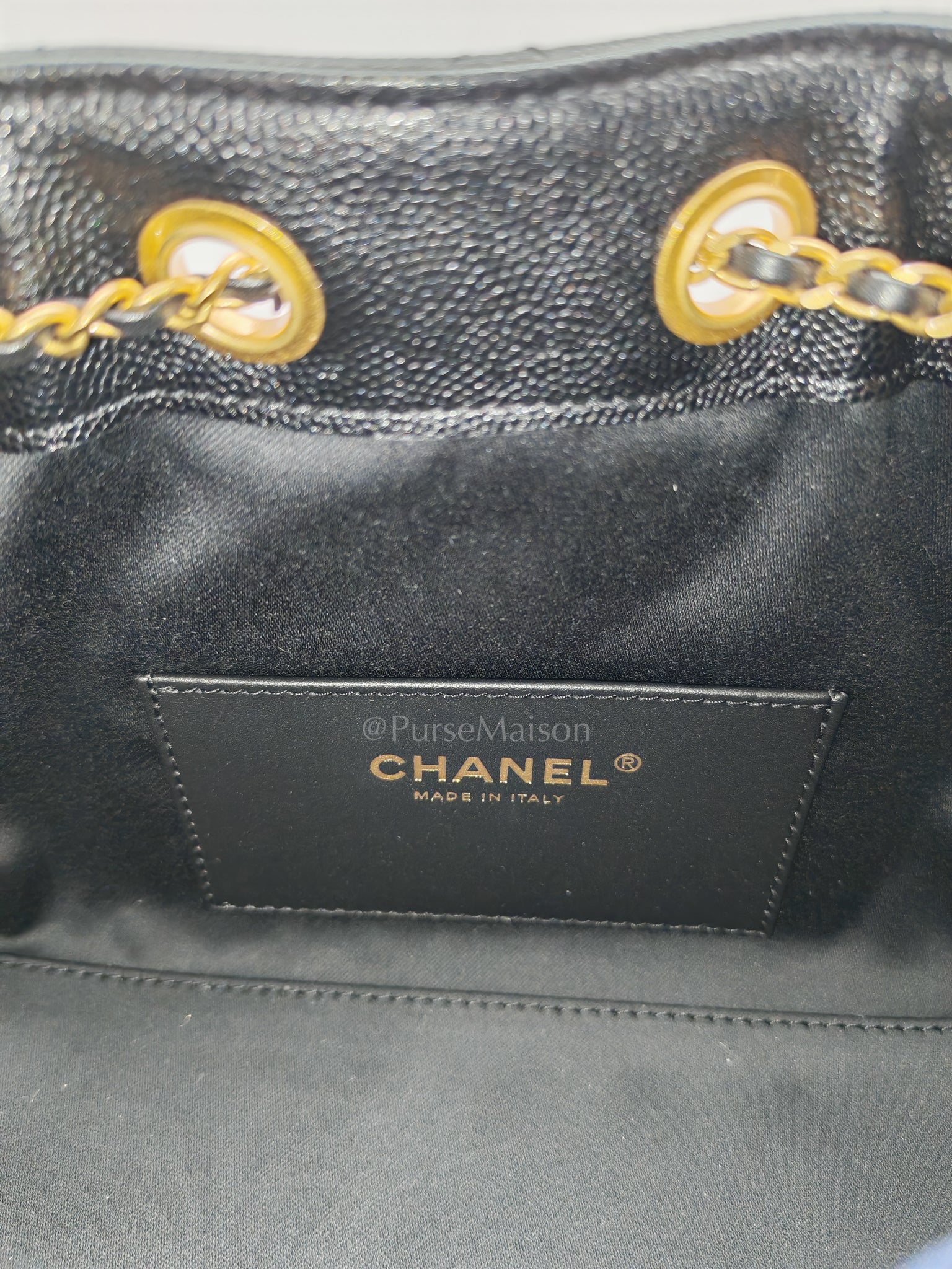 25 Mini Black Caviar Leather in Aged Gold Hardware Microchip(H9****EA) | Purse Maison Luxury Bags Shop