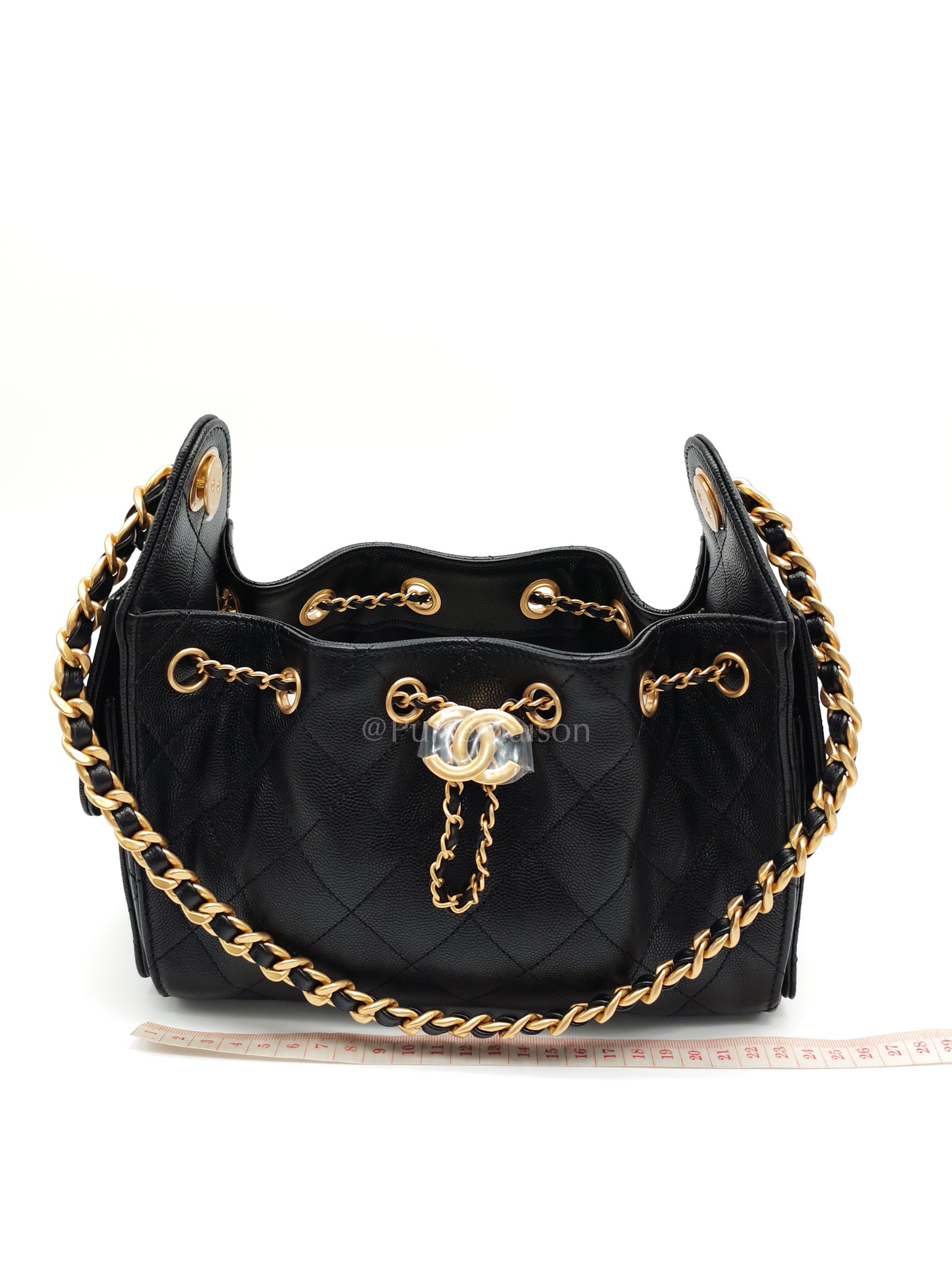 25 Mini Black Caviar Leather in Aged Gold Hardware Microchip(H9****EA) | Purse Maison Luxury Bags Shop