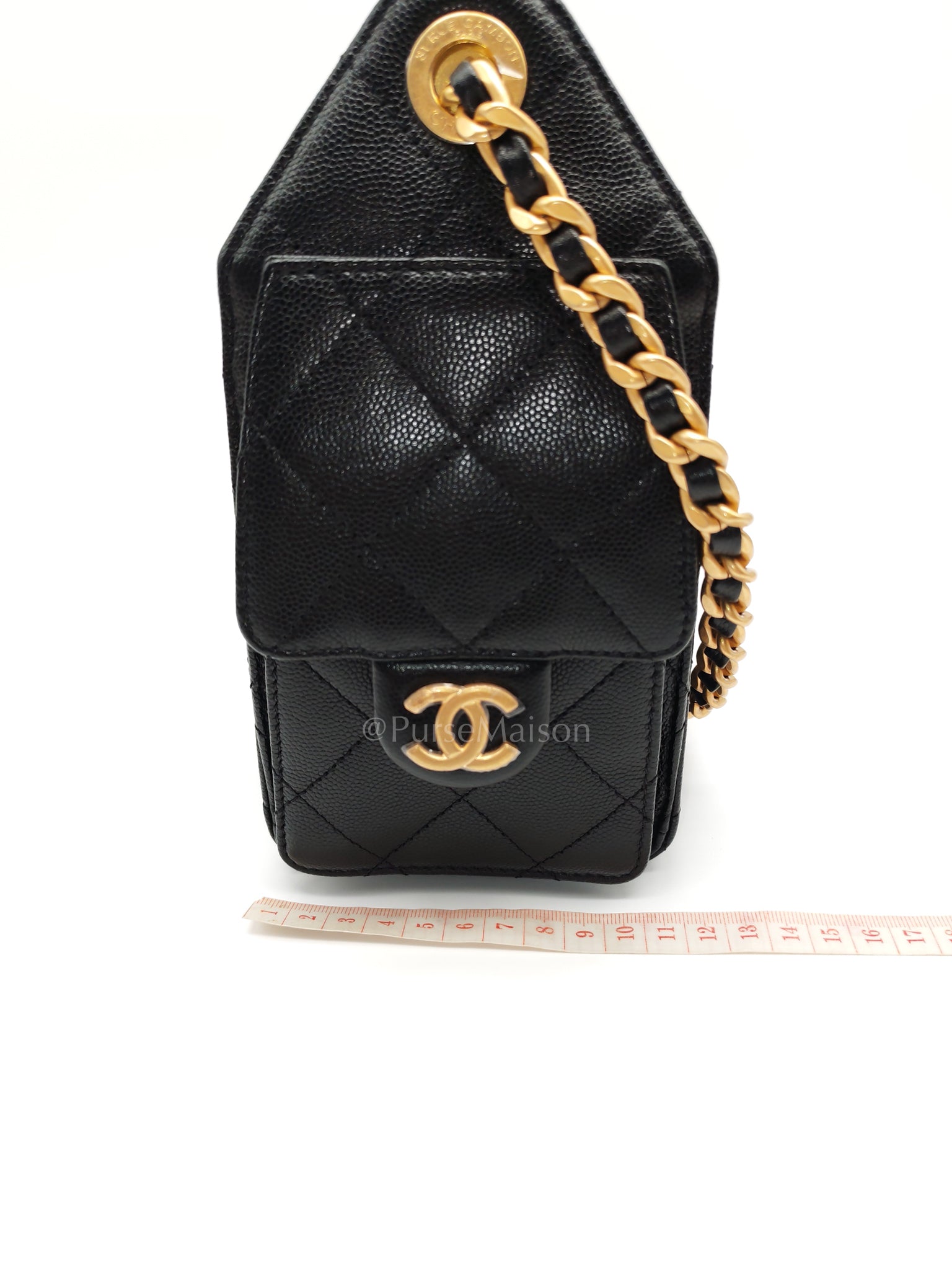 25 Mini Black Caviar Leather in Aged Gold Hardware Microchip(H9****EA) | Purse Maison Luxury Bags Shop