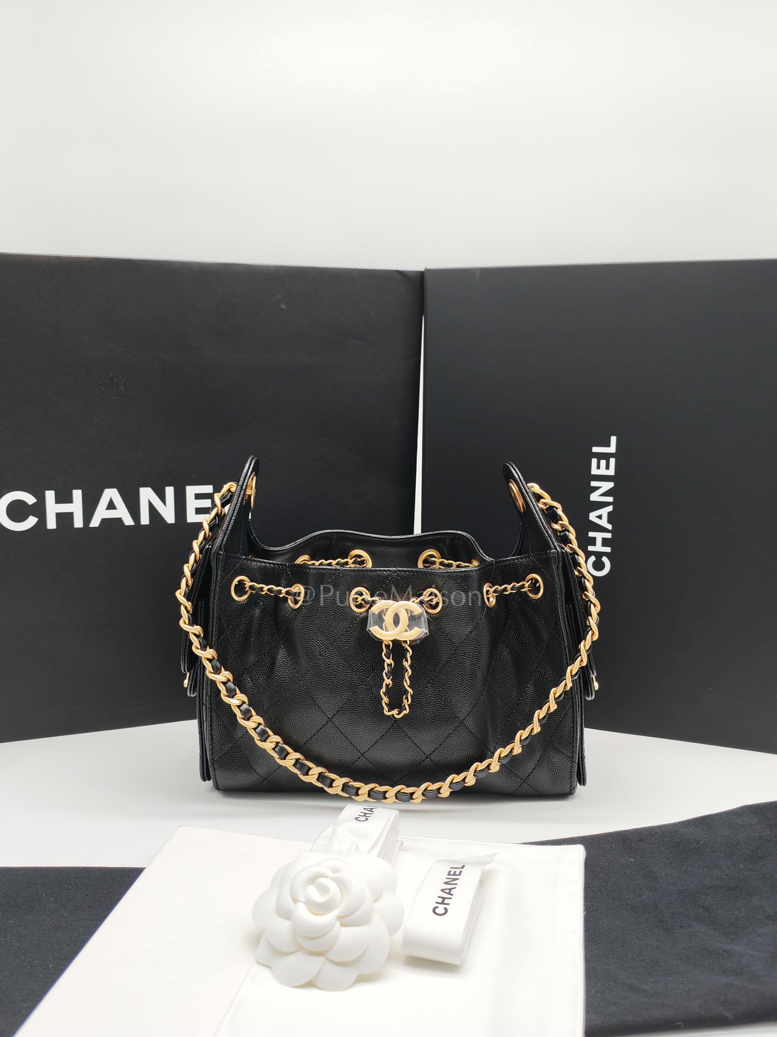 25 Mini Black Caviar Leather in Aged Gold Hardware Microchip(H9****EA) | Purse Maison Luxury Bags Shop