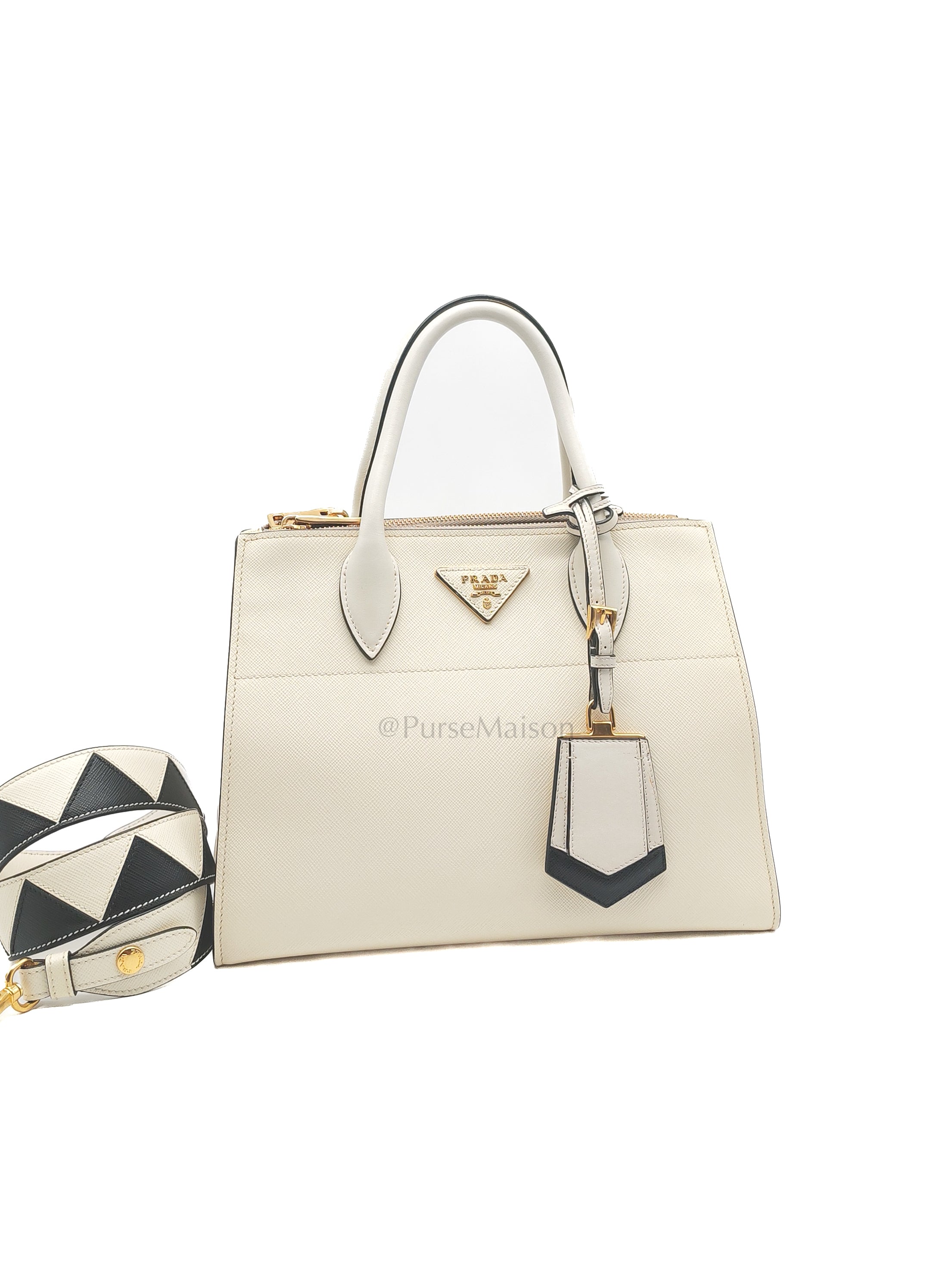 1BA103 Paradigme in Off-White Saffiano City Calfskin Greche Shoulder Bag