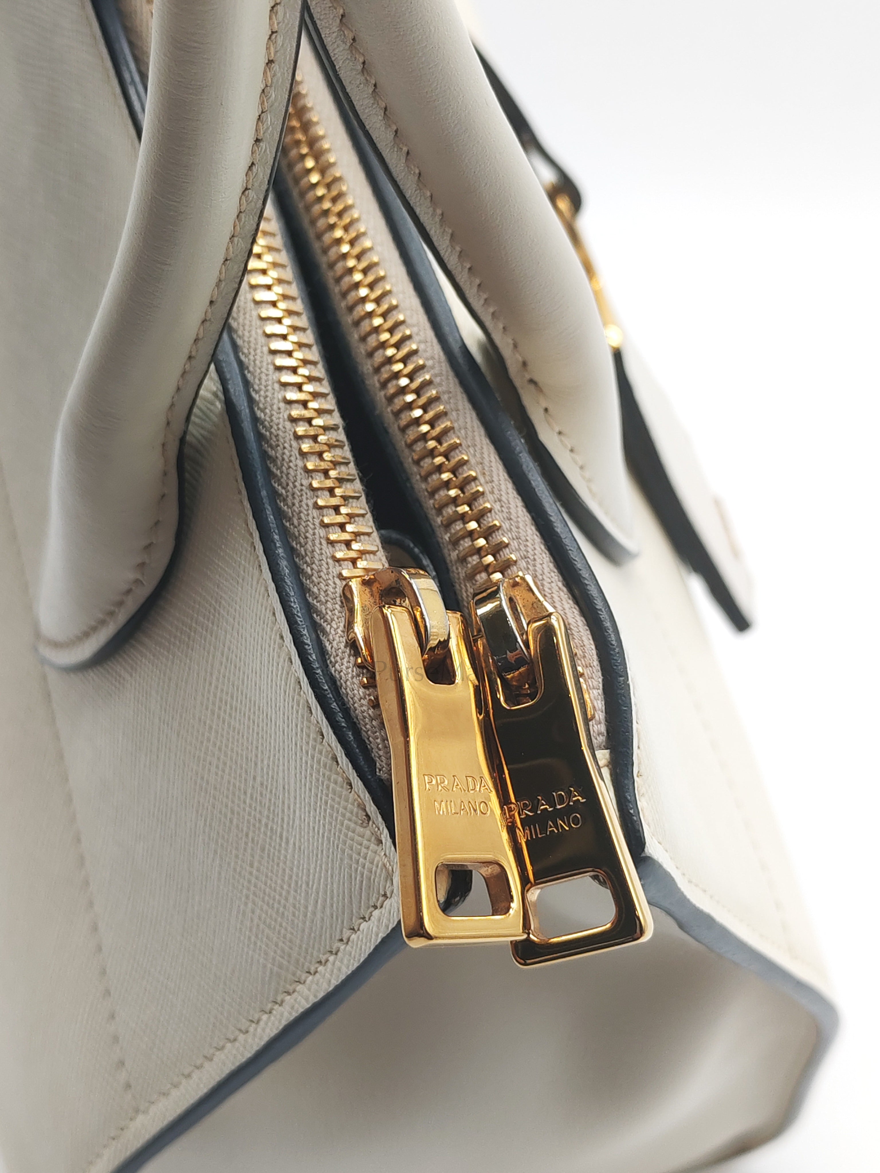 1BA103 Paradigme in Off-White Saffiano City Calfskin Greche Shoulder Bag