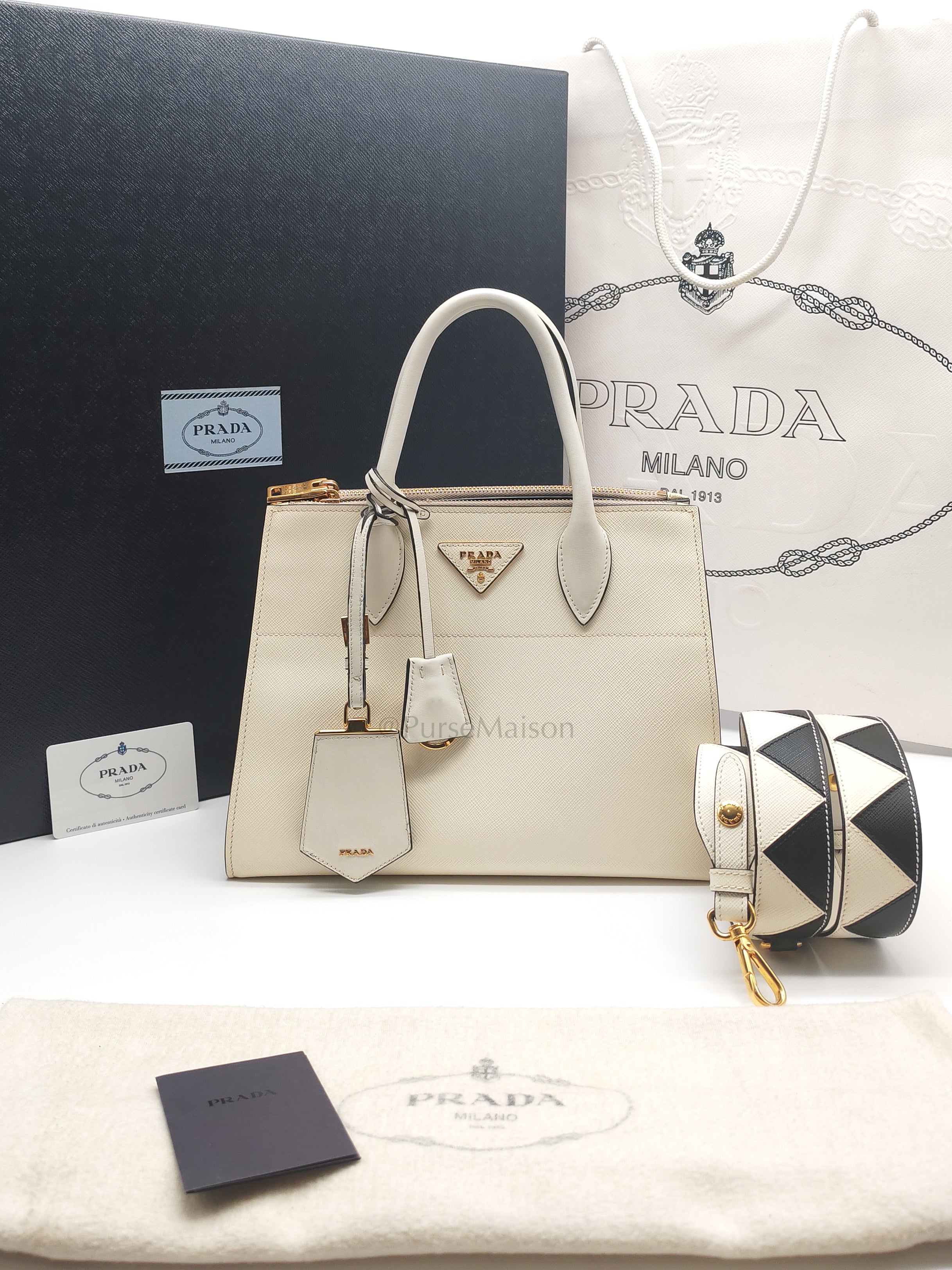 1BA103 Paradigme in Off-White Saffiano City Calfskin Greche Shoulder Bag