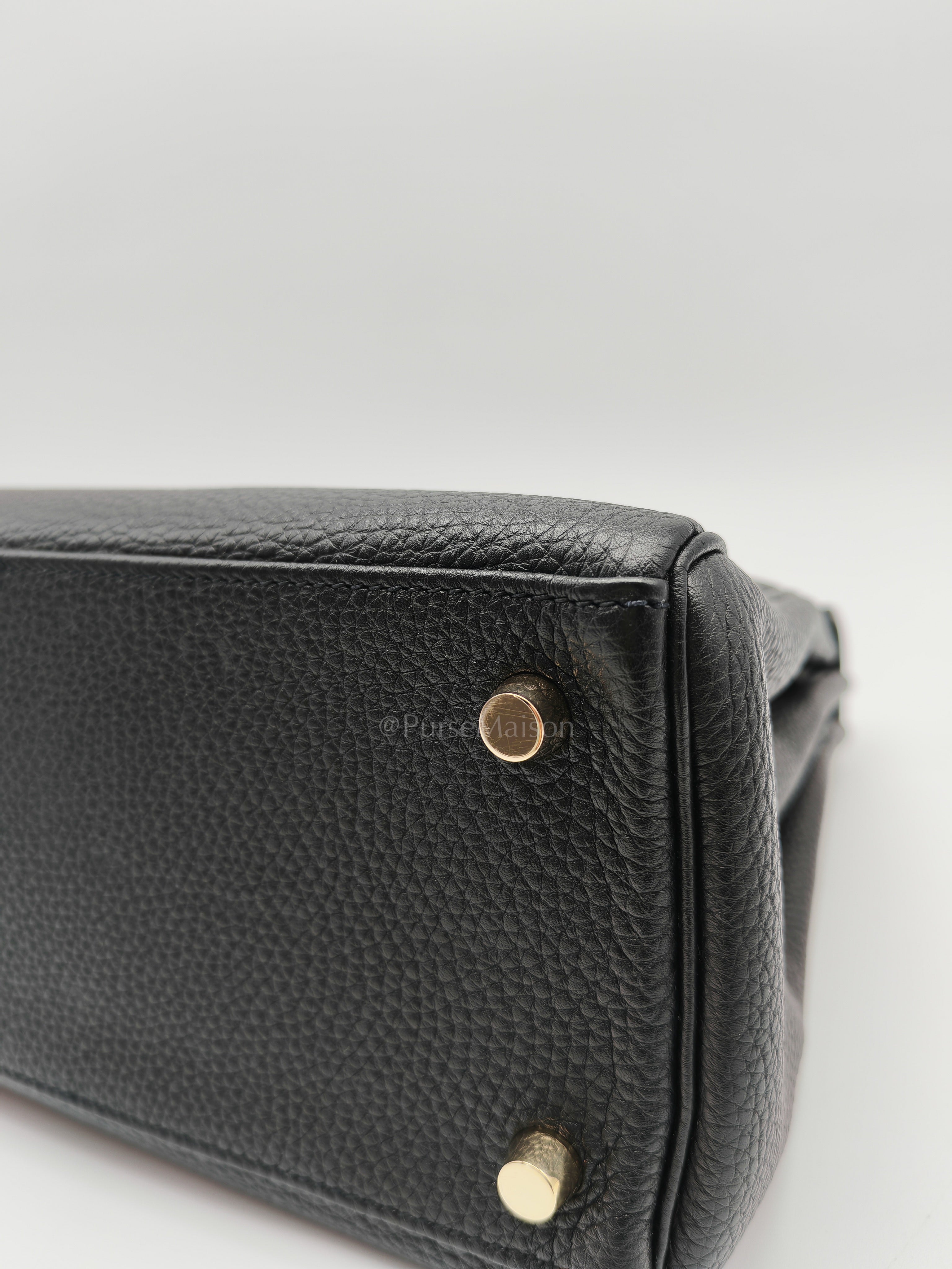 Kelly 28 Retourne in Black Togo Leather & Gold Hardware Stamp Square M (2009)