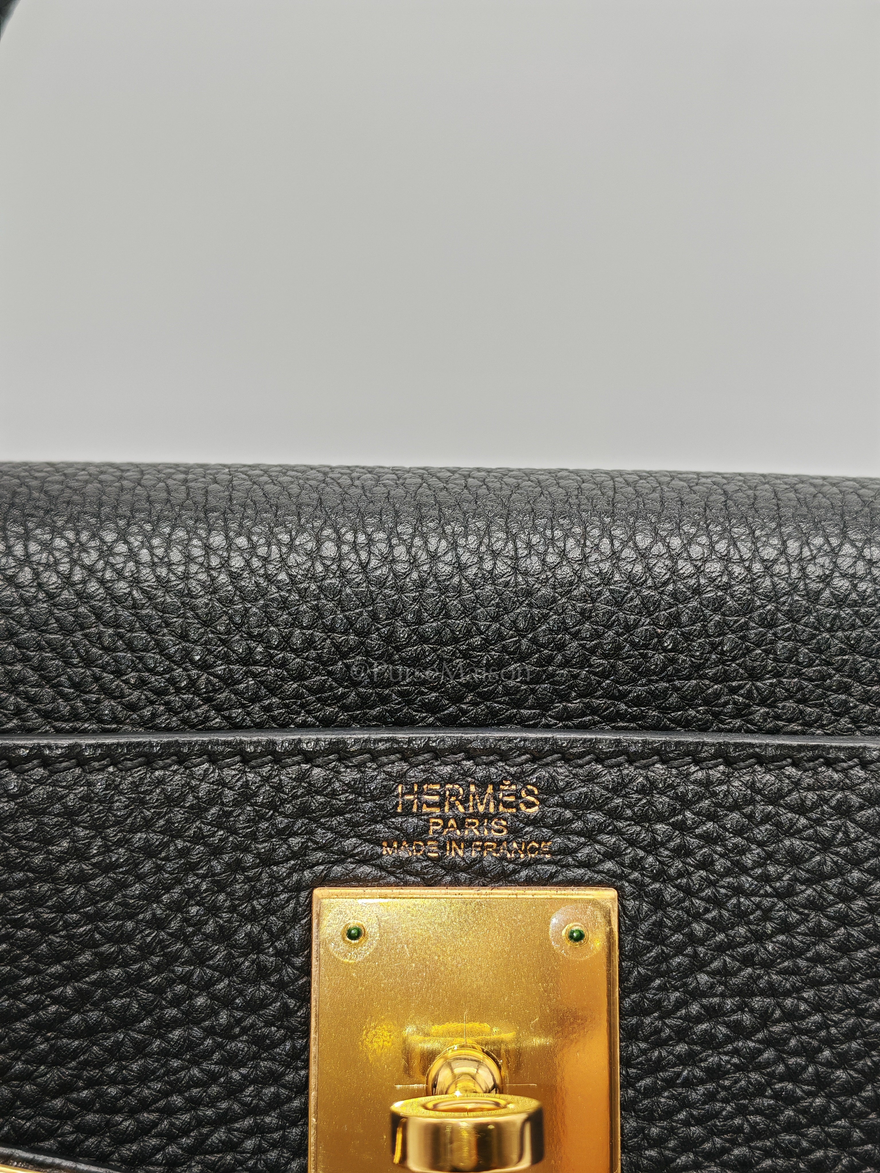Kelly 28 Retourne in Black Togo Leather & Gold Hardware Stamp Square M (2009)