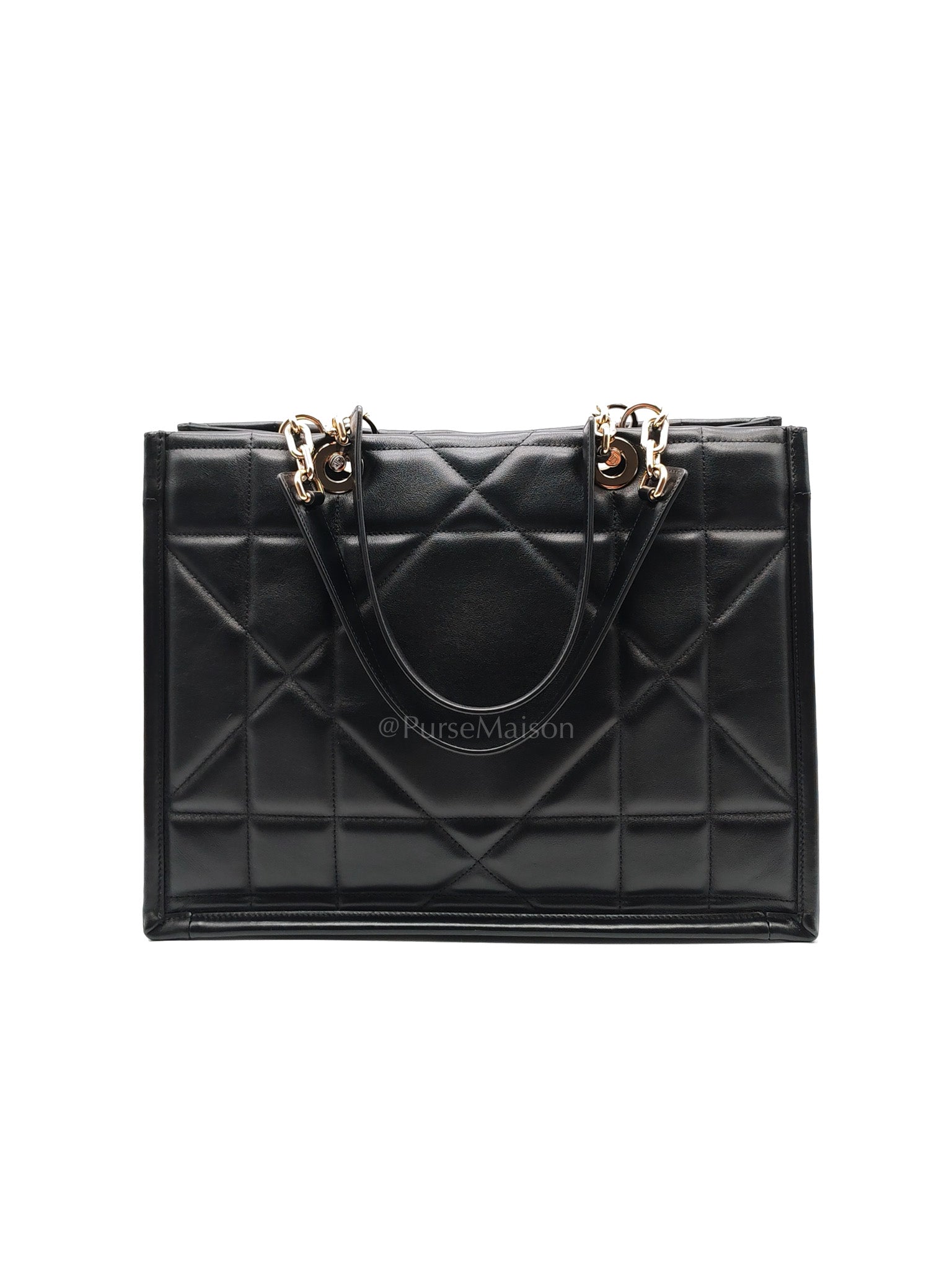 Essential Tote Bag in Black Calfskin Leather & Light Gold Hardware