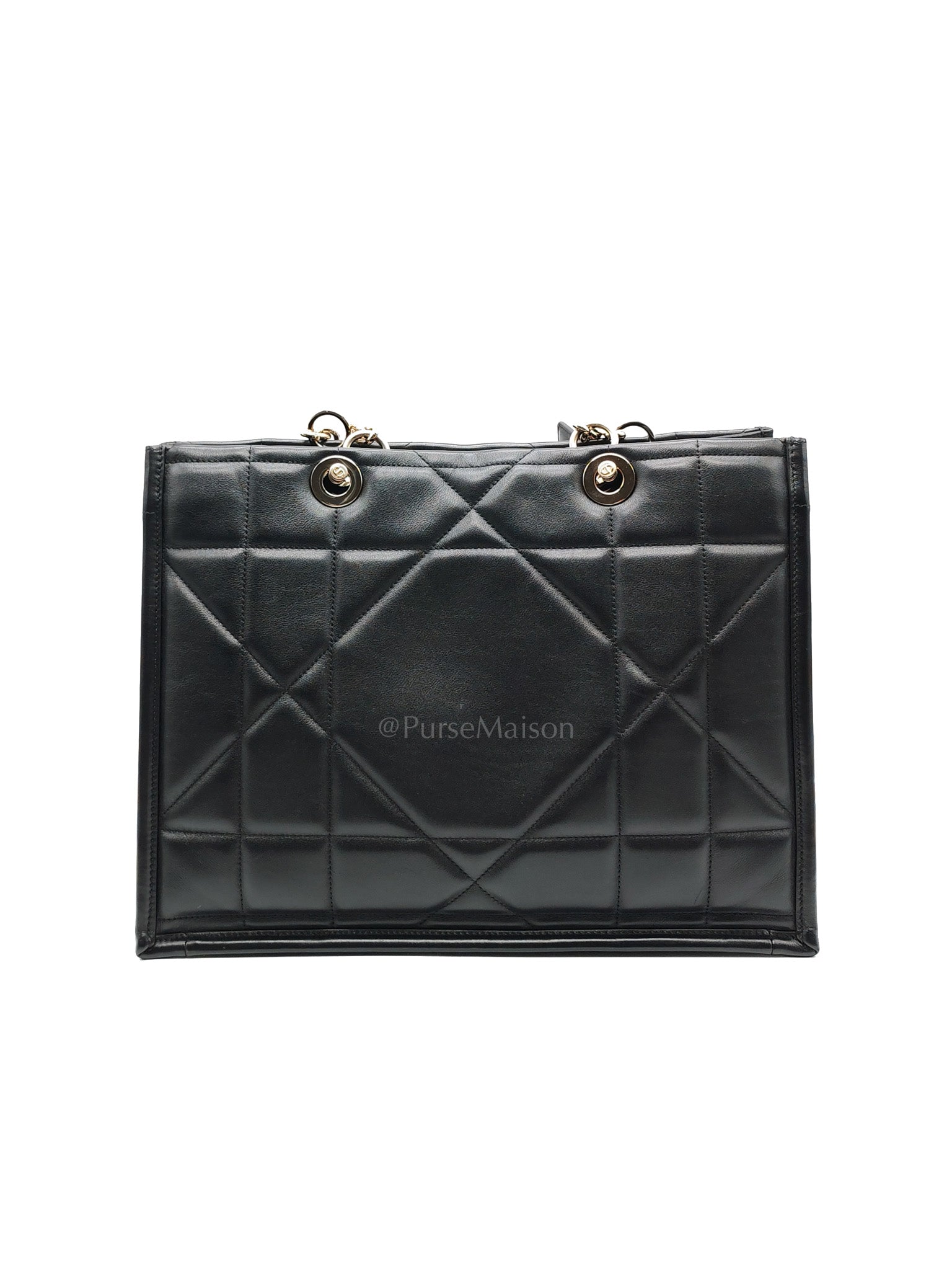 Essential Tote Bag in Black Calfskin Leather & Light Gold Hardware