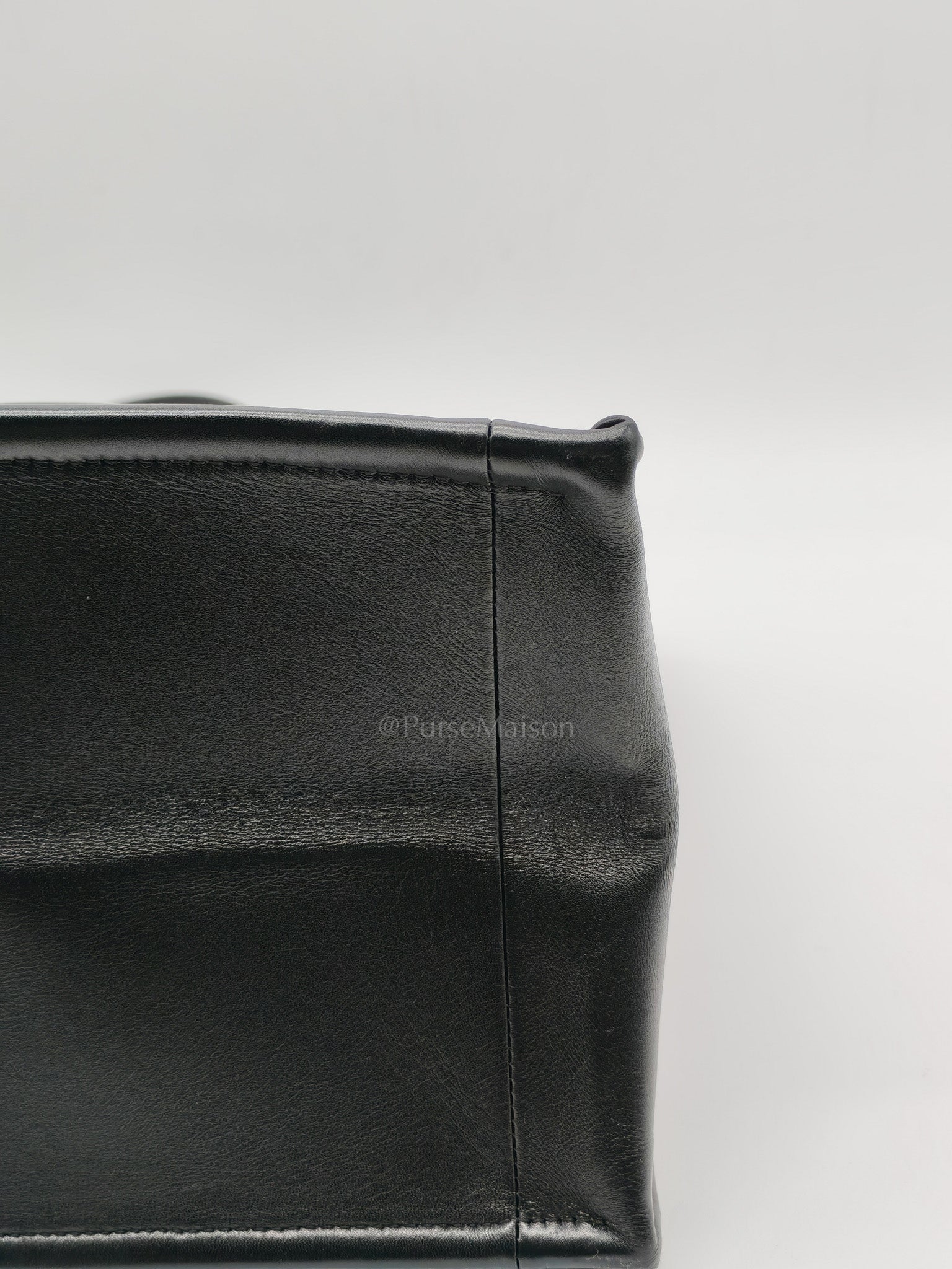 Essential Tote Bag in Black Calfskin Leather & Light Gold Hardware