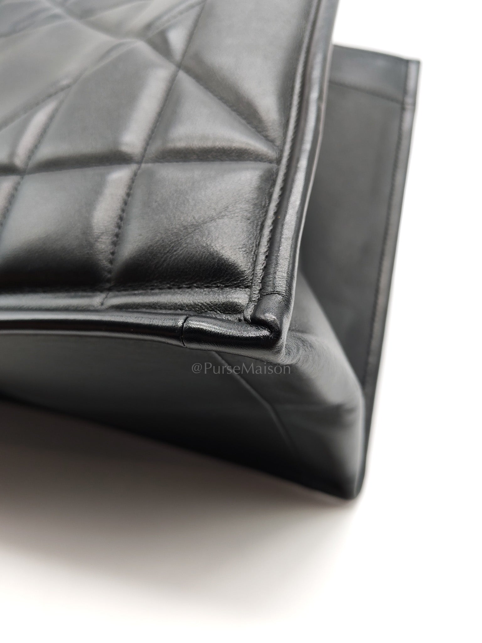 Essential Tote Bag in Black Calfskin Leather & Light Gold Hardware