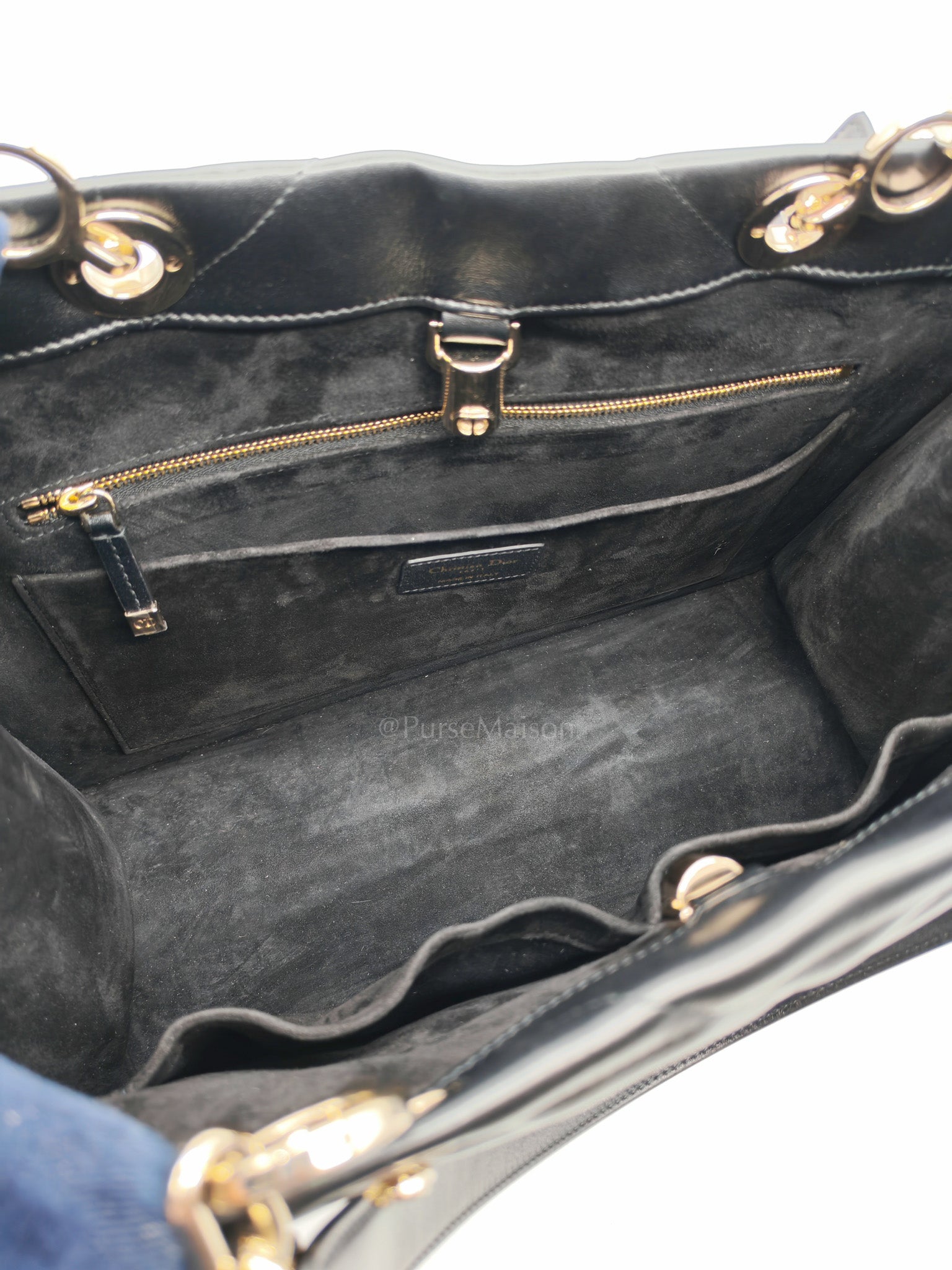 Essential Tote Bag in Black Calfskin Leather & Light Gold Hardware