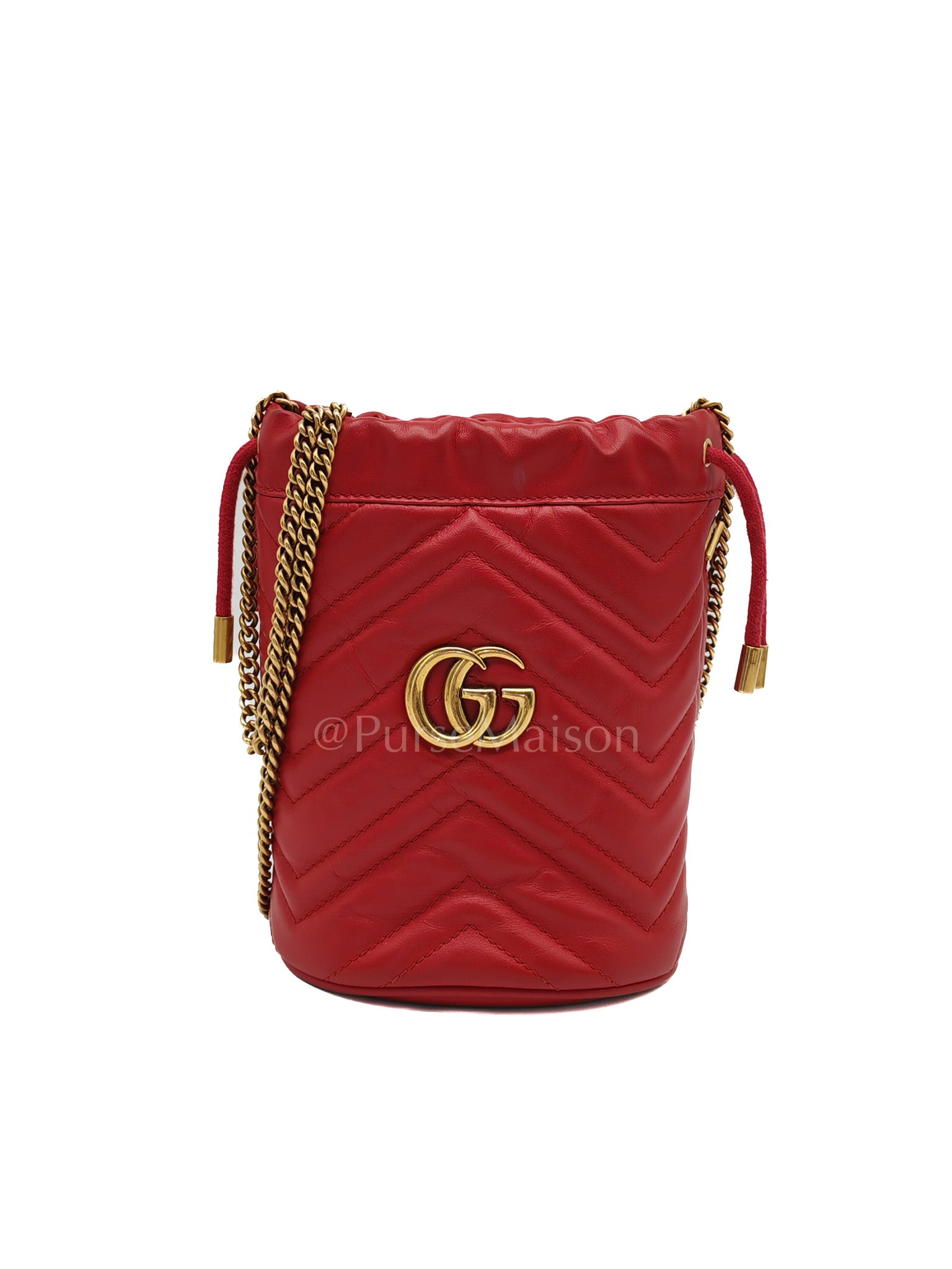 GG Mini Bucket Bag in Red Marmont Matelasse Leather