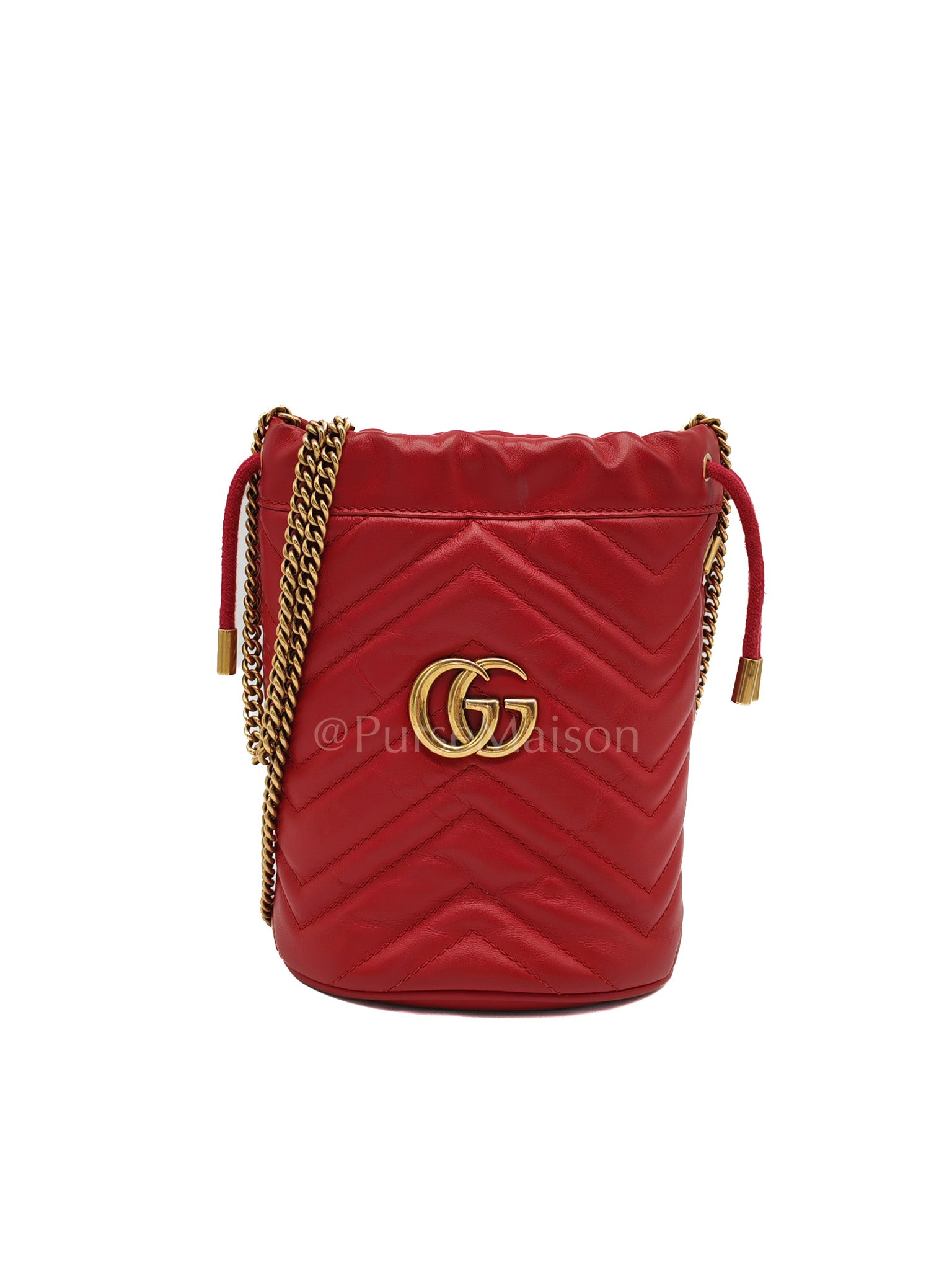 GG Mini Bucket Bag in Red Marmont Matelasse Leather