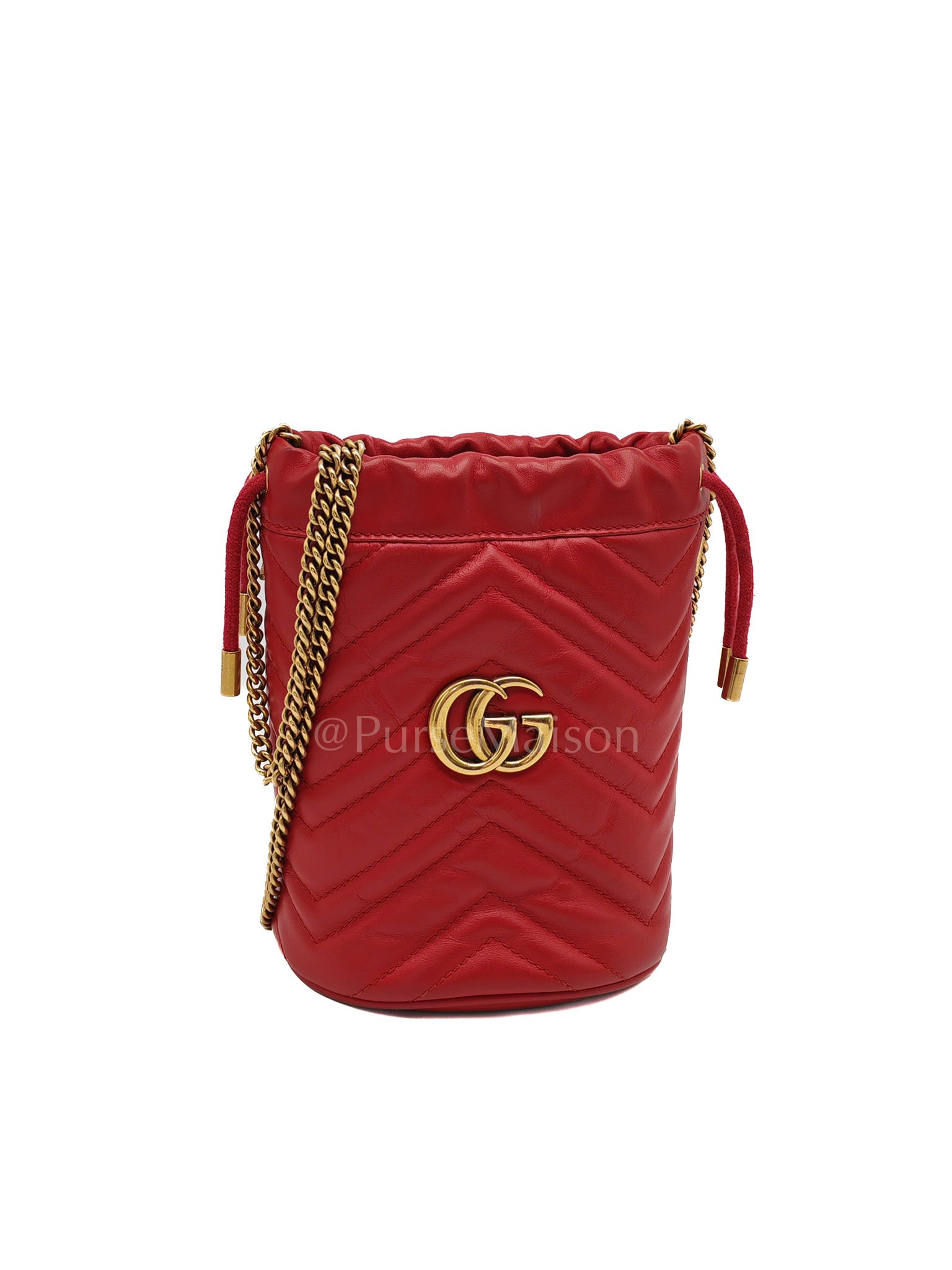 GG Mini Bucket Bag in Red Marmont Matelasse Leather