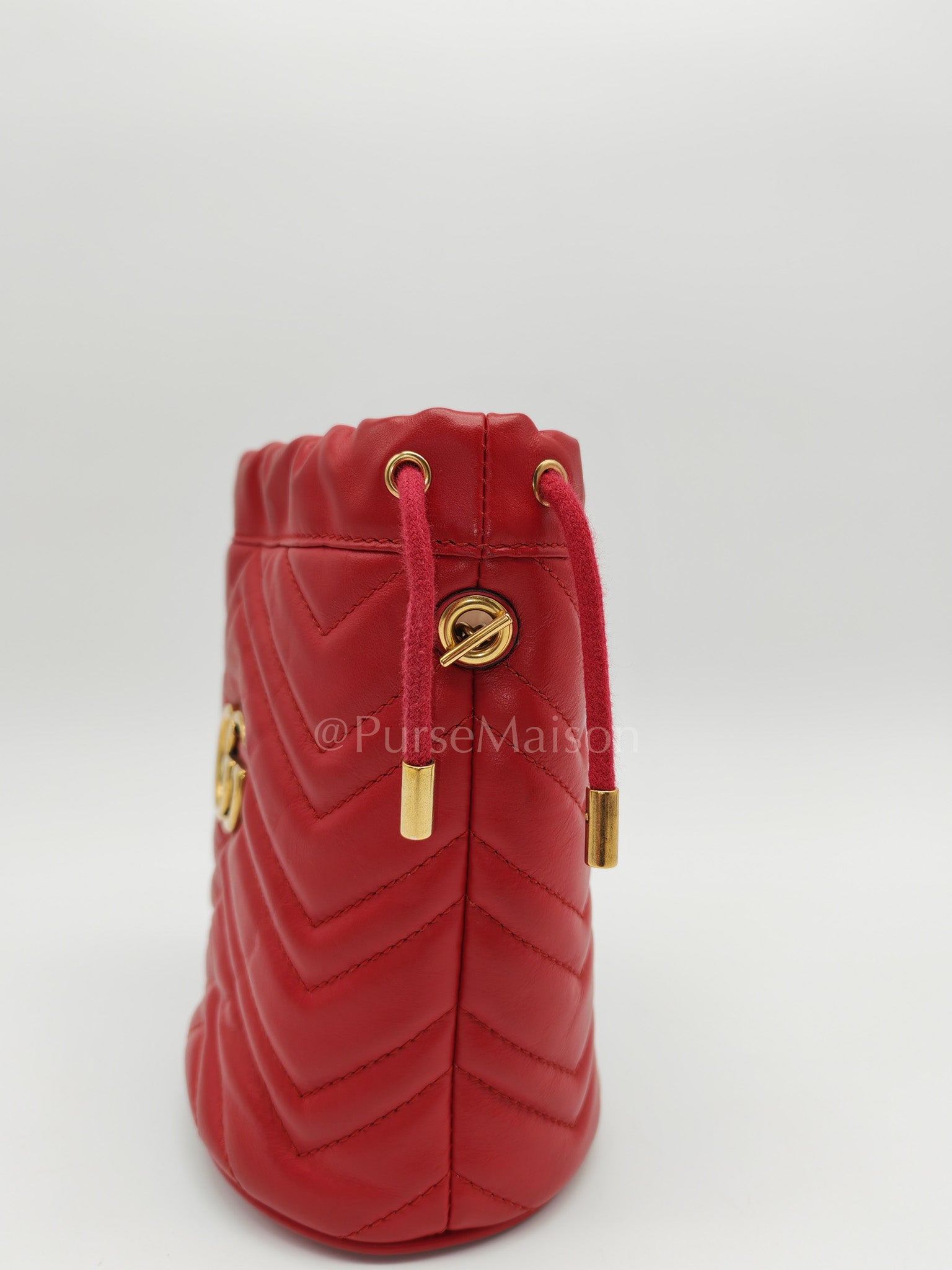 GG Mini Bucket Bag in Red Marmont Matelasse Leather
