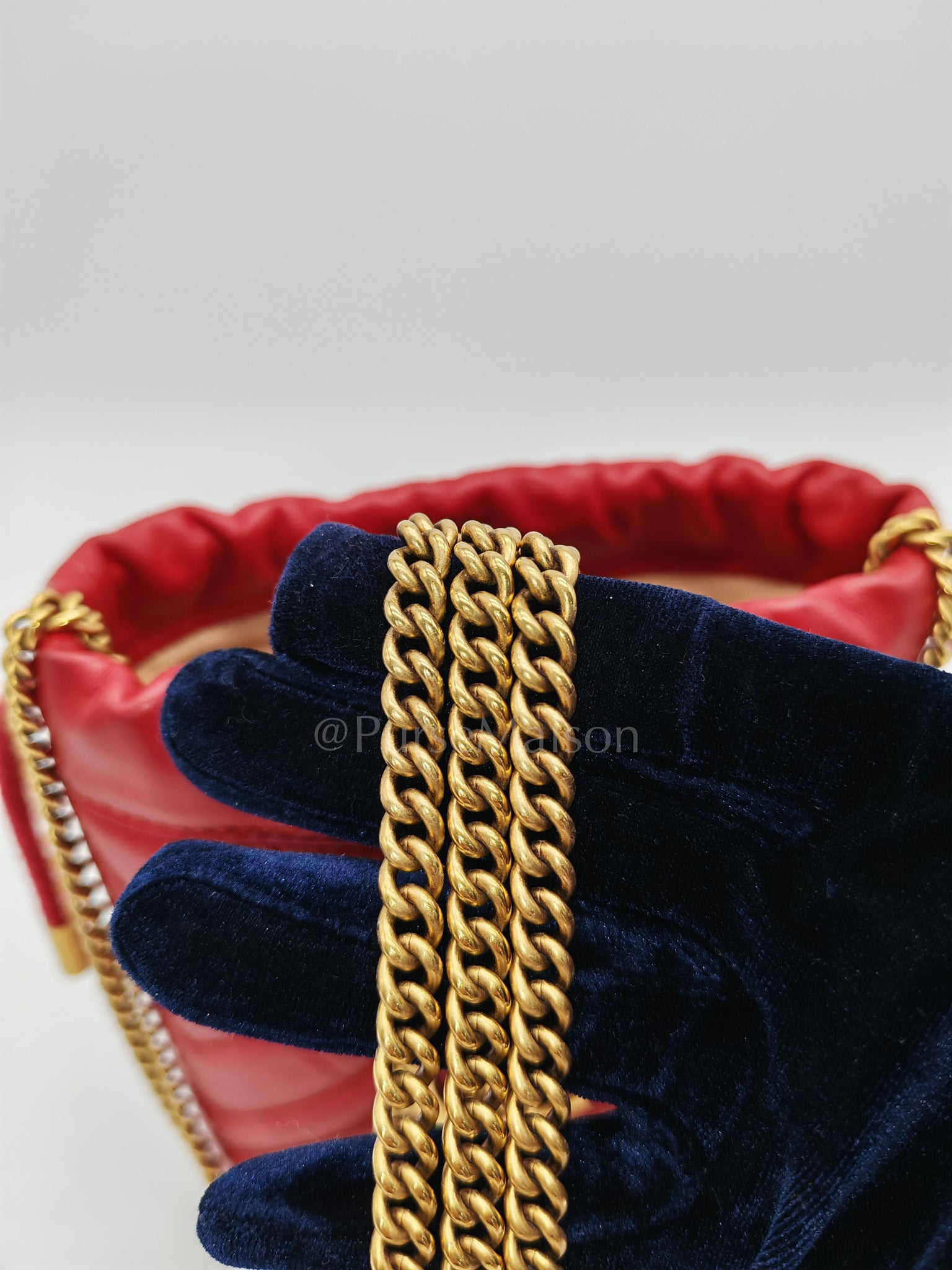 GG Mini Bucket Bag in Red Marmont Matelasse Leather