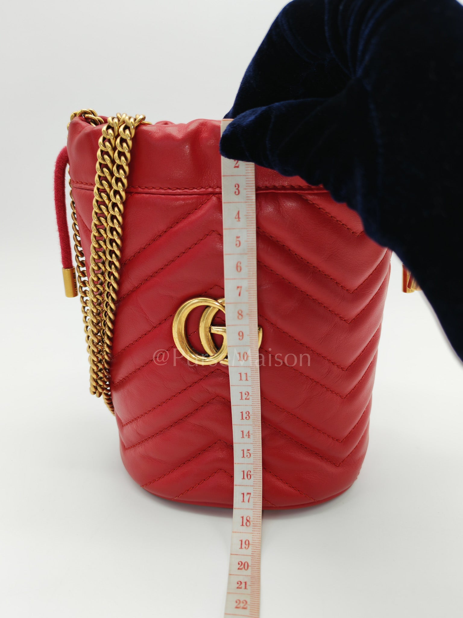 GG Mini Bucket Bag in Red Marmont Matelasse Leather
