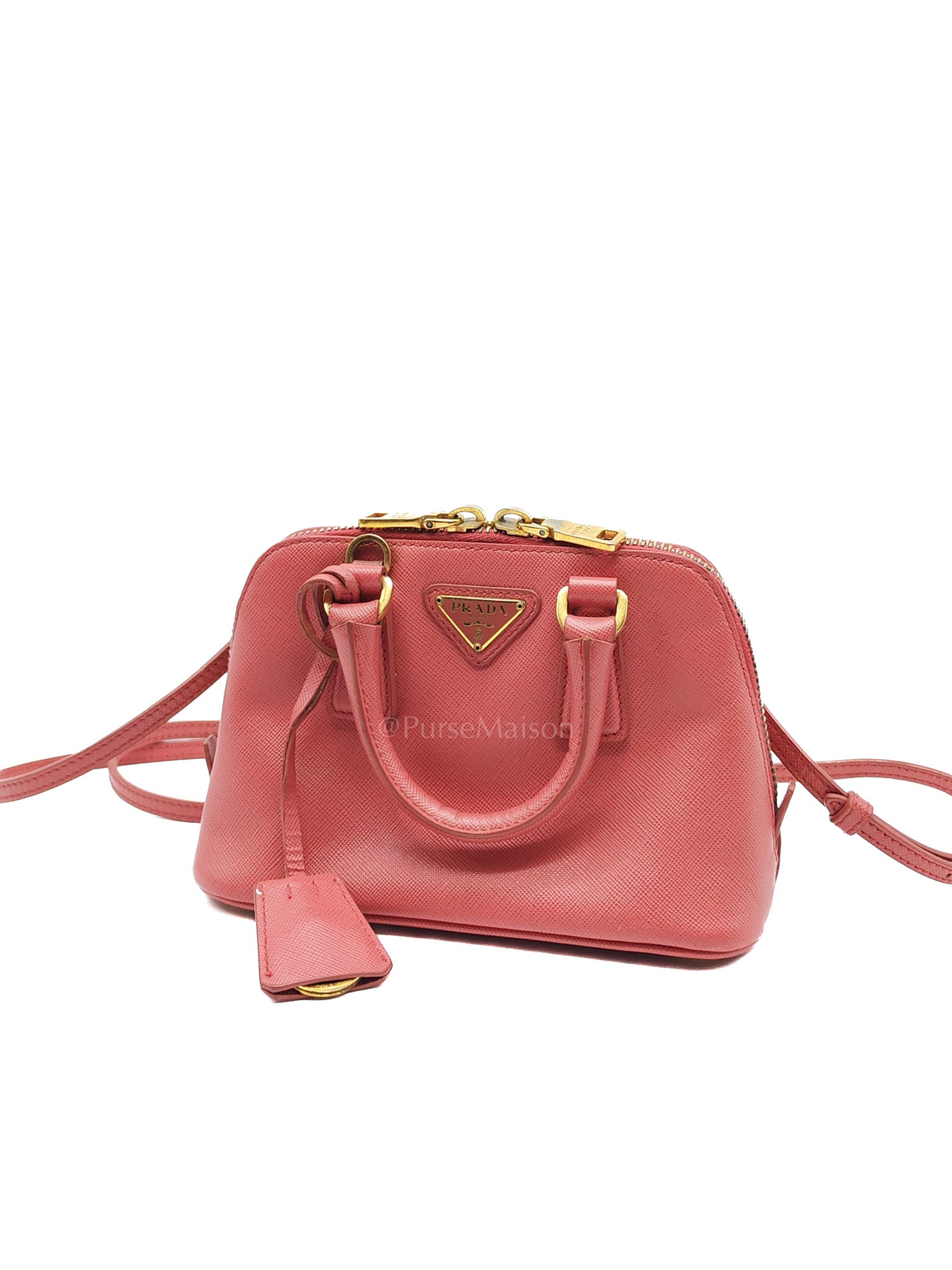 Promenade Mini Bag in Pink Saffiano Lux Leather & Gold Hardware