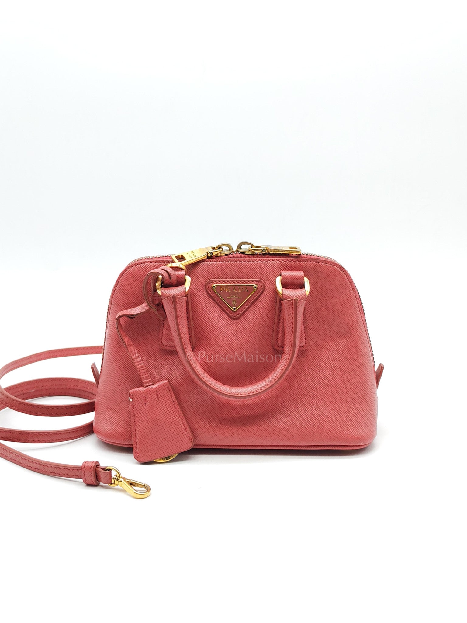Promenade Mini Bag in Pink Saffiano Lux Leather & Gold Hardware