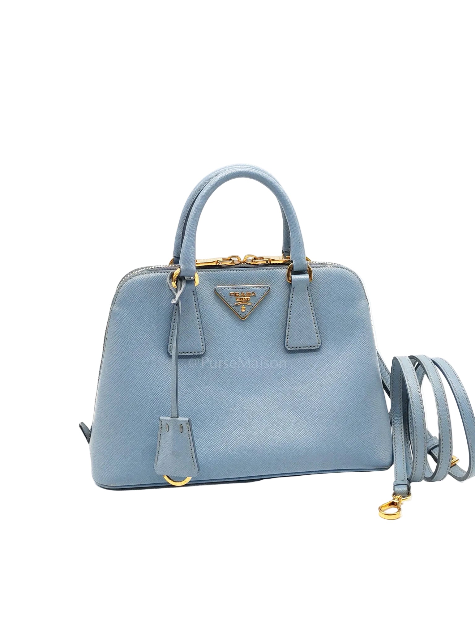 Promenade Small Bag in Light Blue Saffiano Lux Leather & Gold Hardware