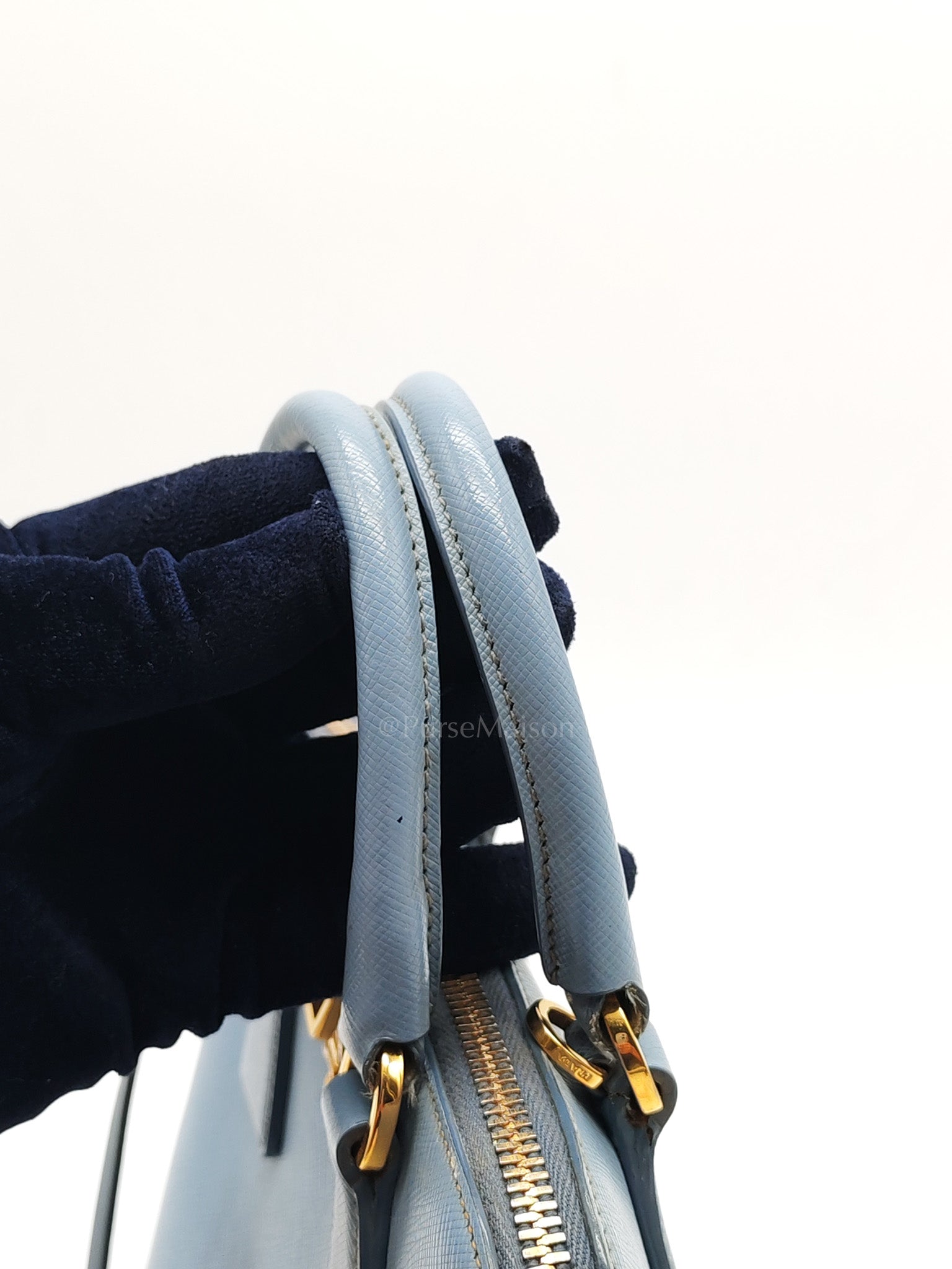 Promenade Small Bag in Light Blue Saffiano Lux Leather & Gold Hardware