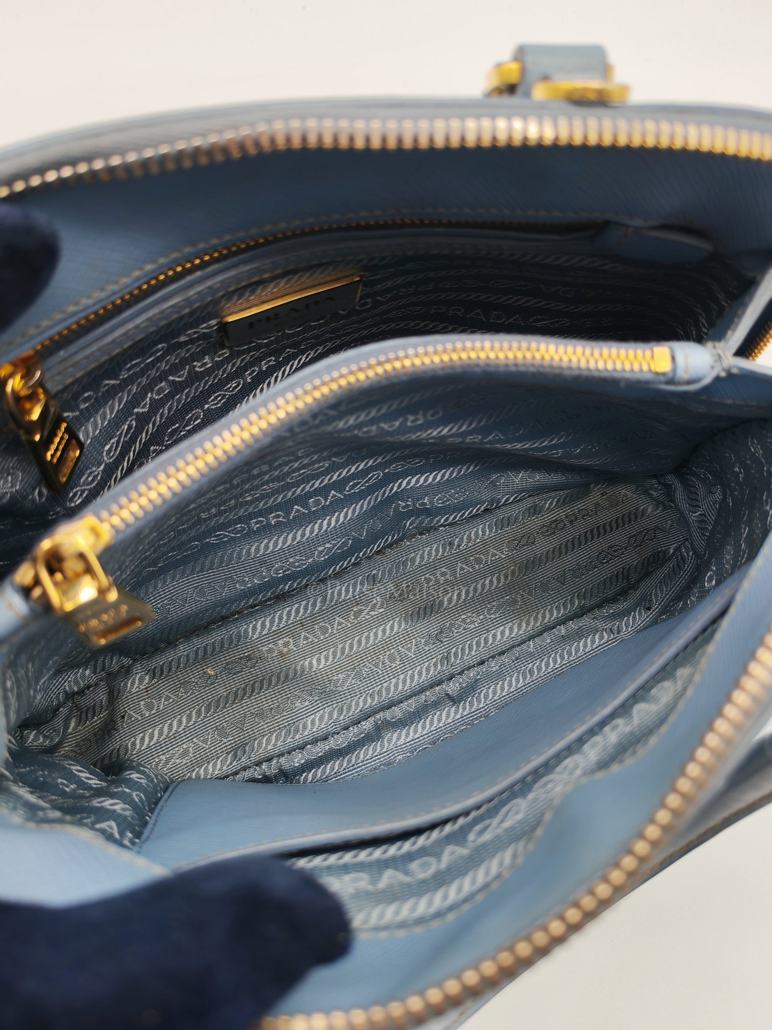 Promenade Small Bag in Light Blue Saffiano Lux Leather & Gold Hardware