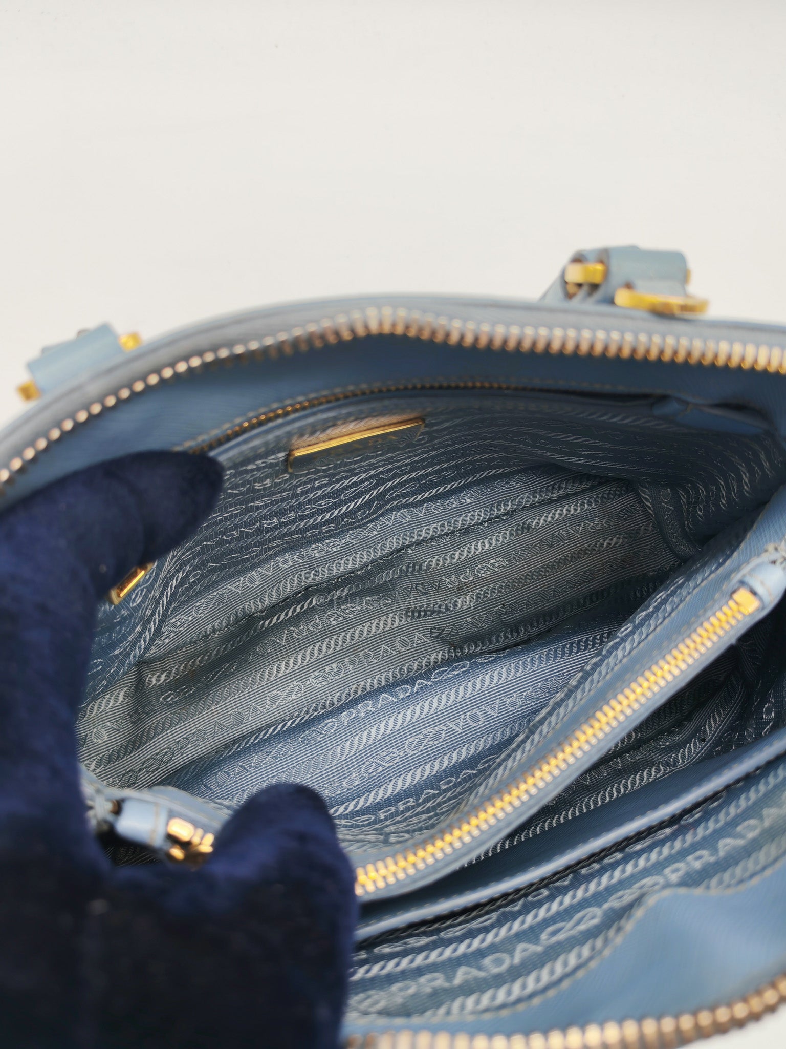 Promenade Small Bag in Light Blue Saffiano Lux Leather & Gold Hardware