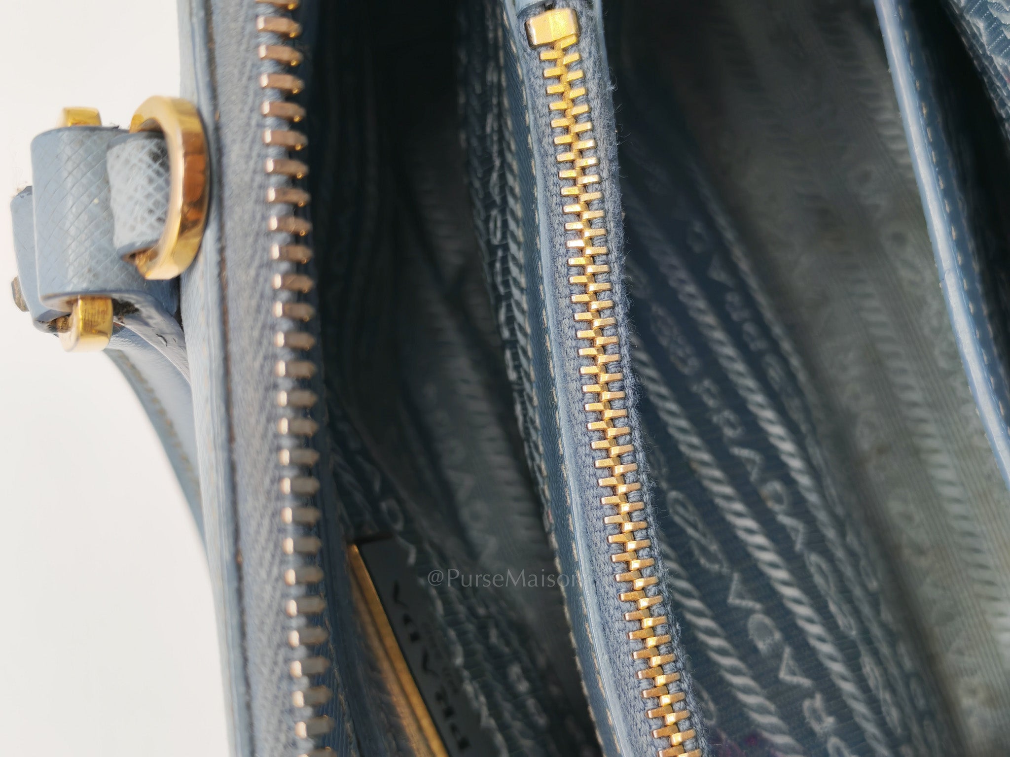Promenade Small Bag in Light Blue Saffiano Lux Leather & Gold Hardware