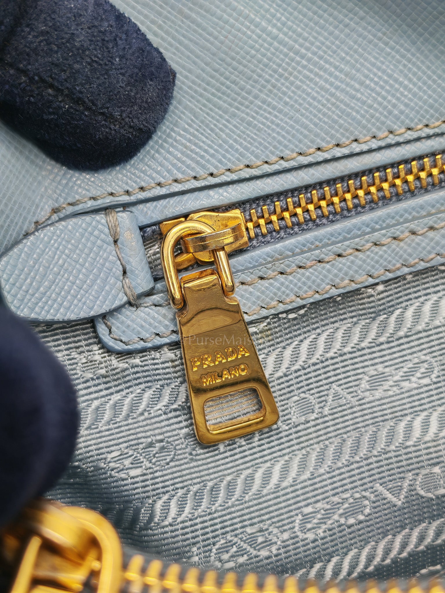 Promenade Small Bag in Light Blue Saffiano Lux Leather & Gold Hardware