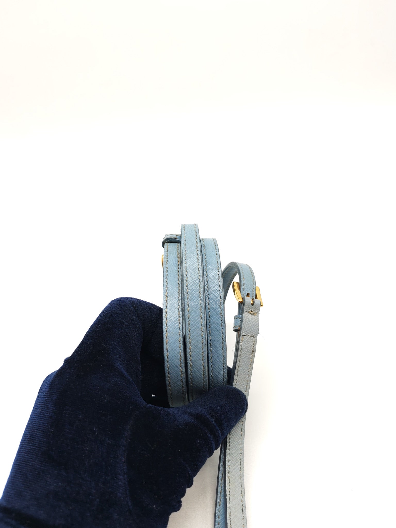 Promenade Small Bag in Light Blue Saffiano Lux Leather & Gold Hardware