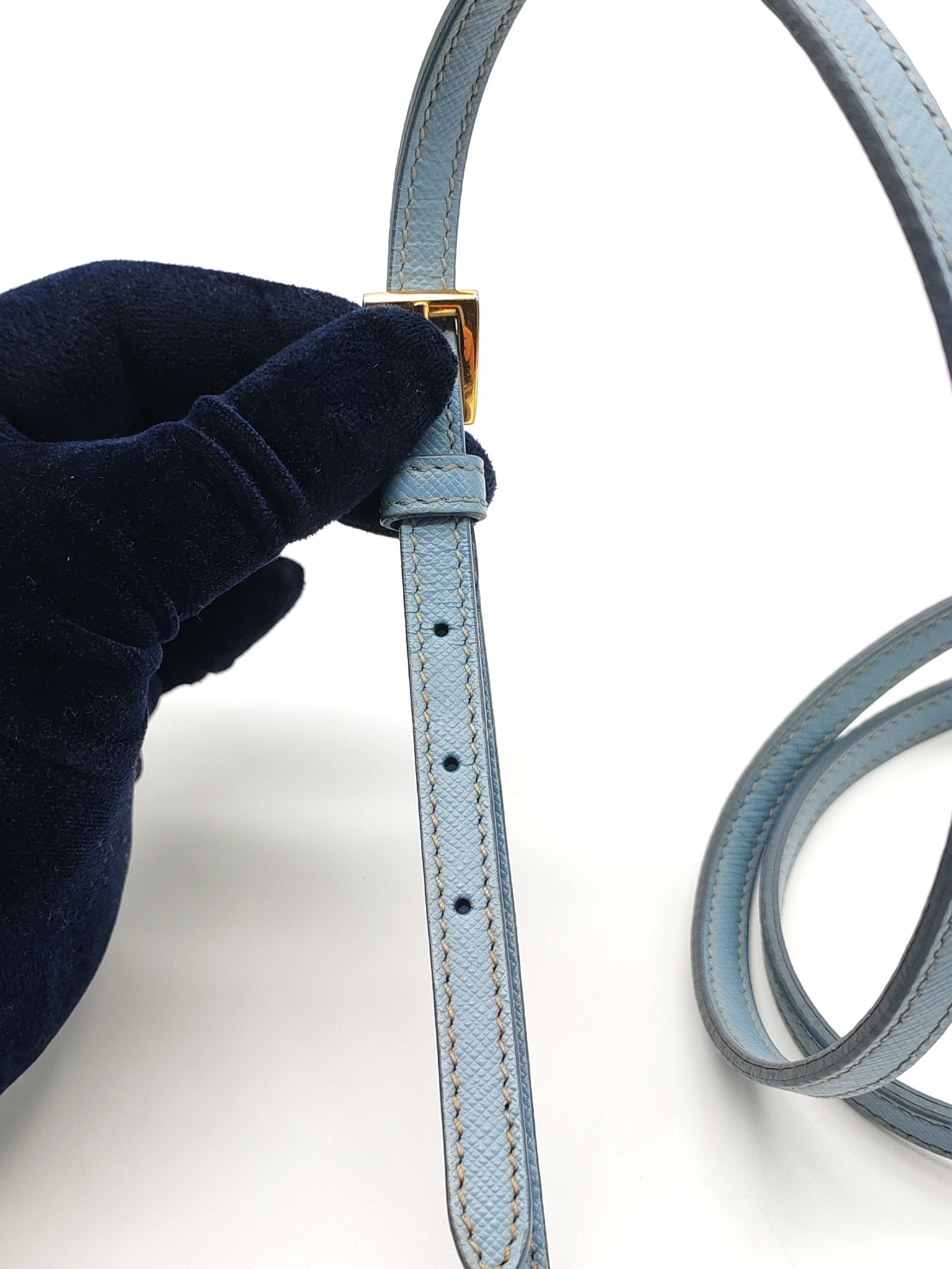 Promenade Small Bag in Light Blue Saffiano Lux Leather & Gold Hardware