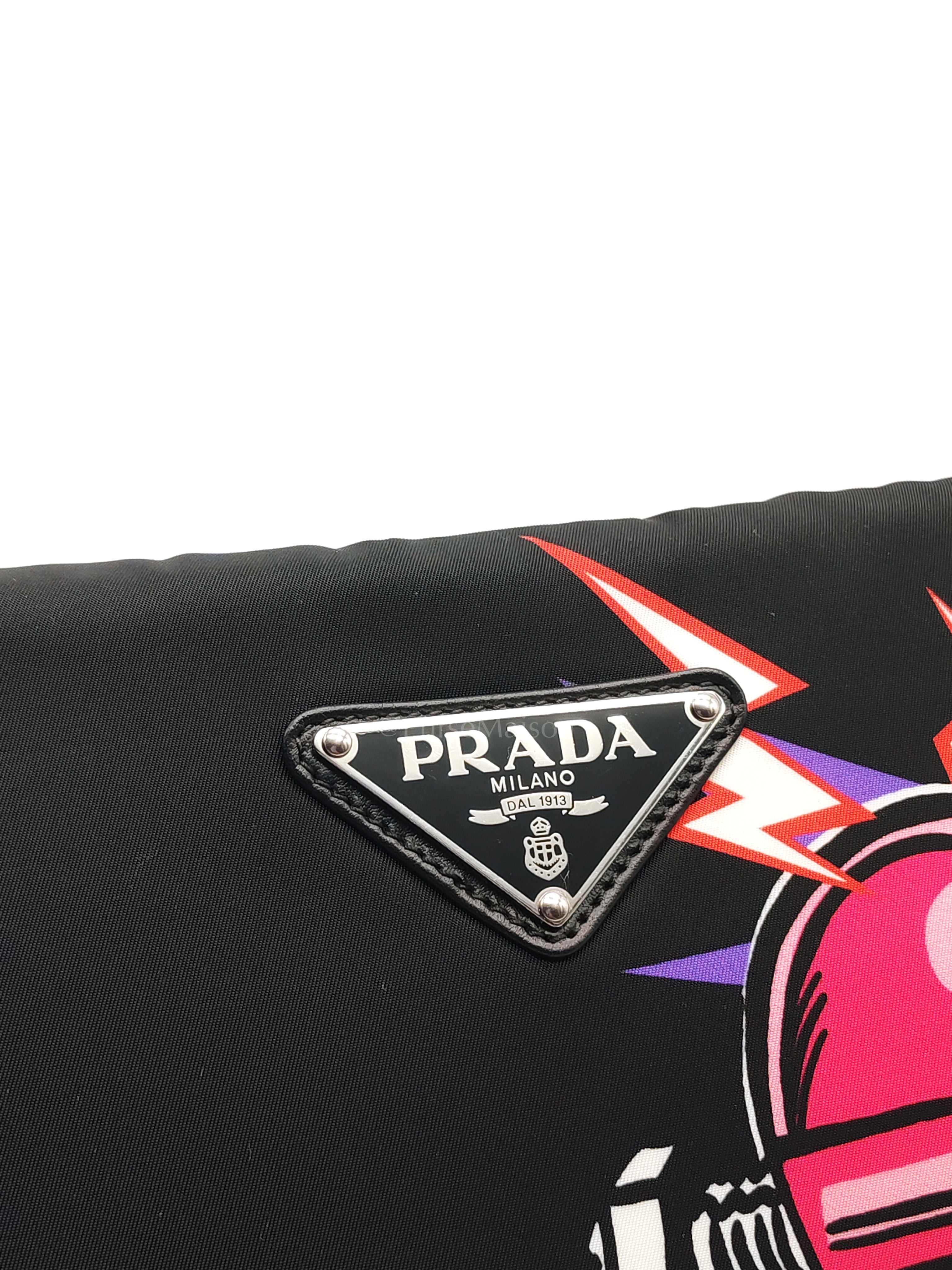 Prada x Universal Studios Frankenstein Heart in Black Tessuto Nylon Pouch