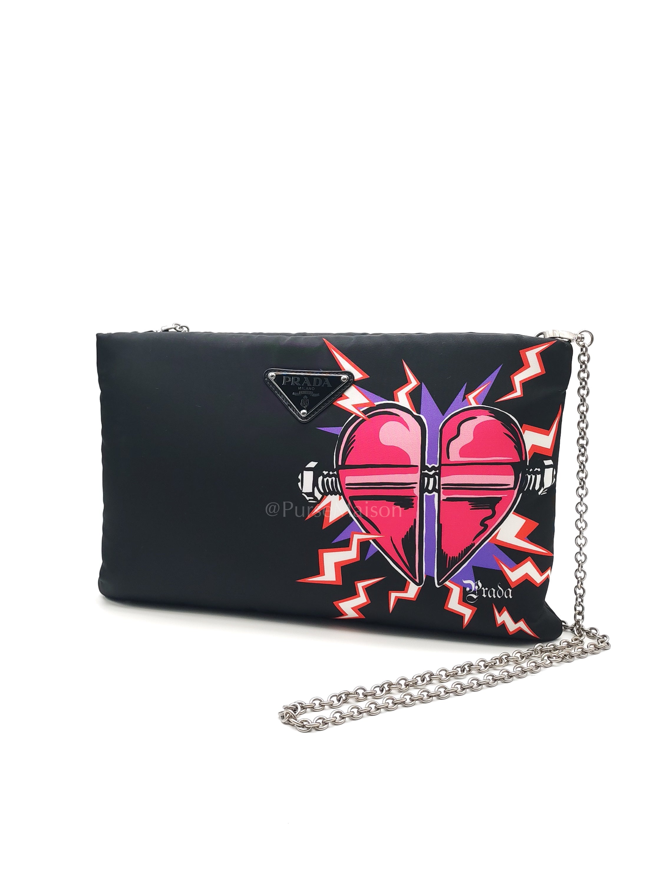 Prada x Universal Studios Frankenstein Heart in Black Tessuto Nylon Pouch