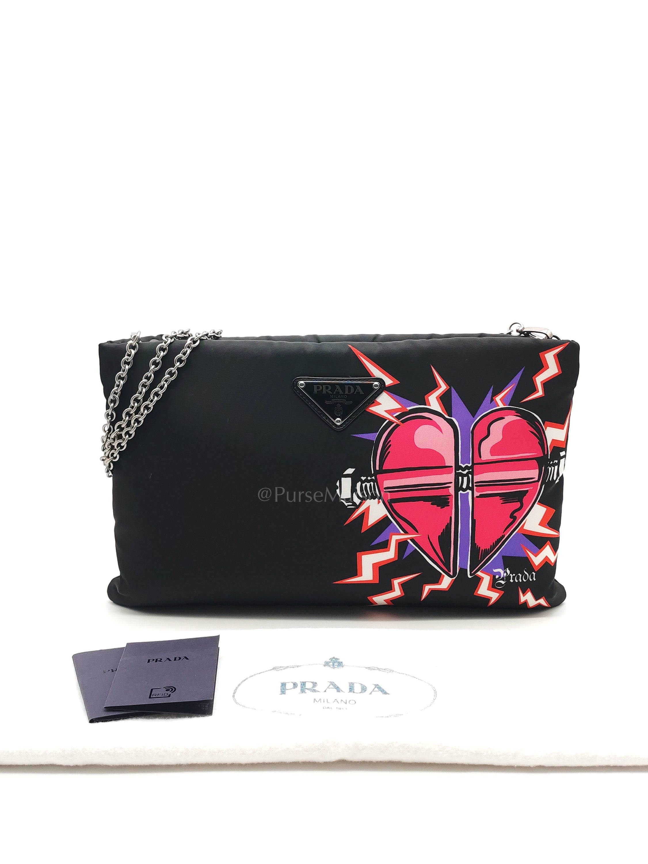 Prada x Universal Studios Frankenstein Heart in Black Tessuto Nylon Pouch